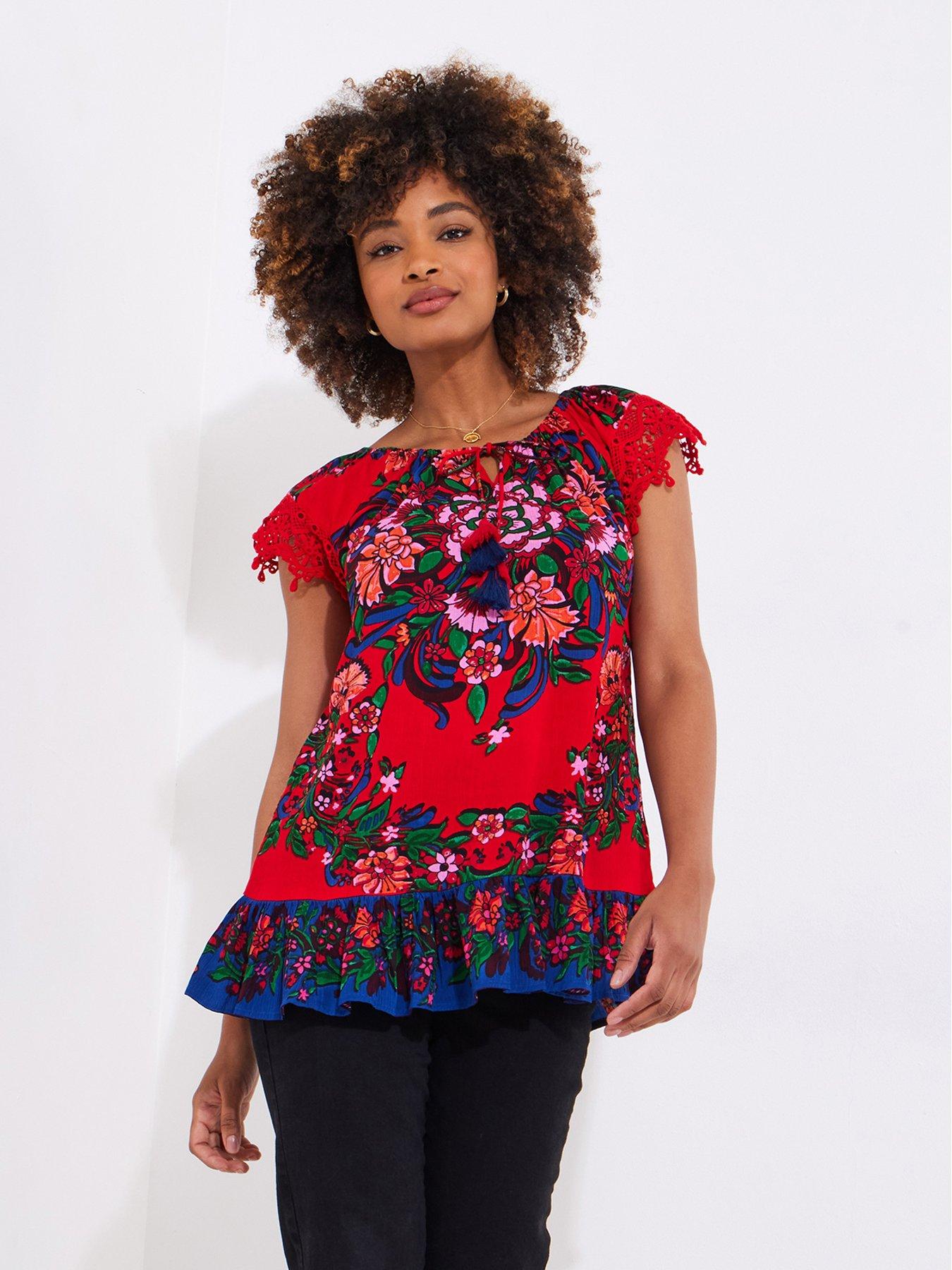 Image 4 of 5 of Joe Browns Joyful Floral Boho Top - Red