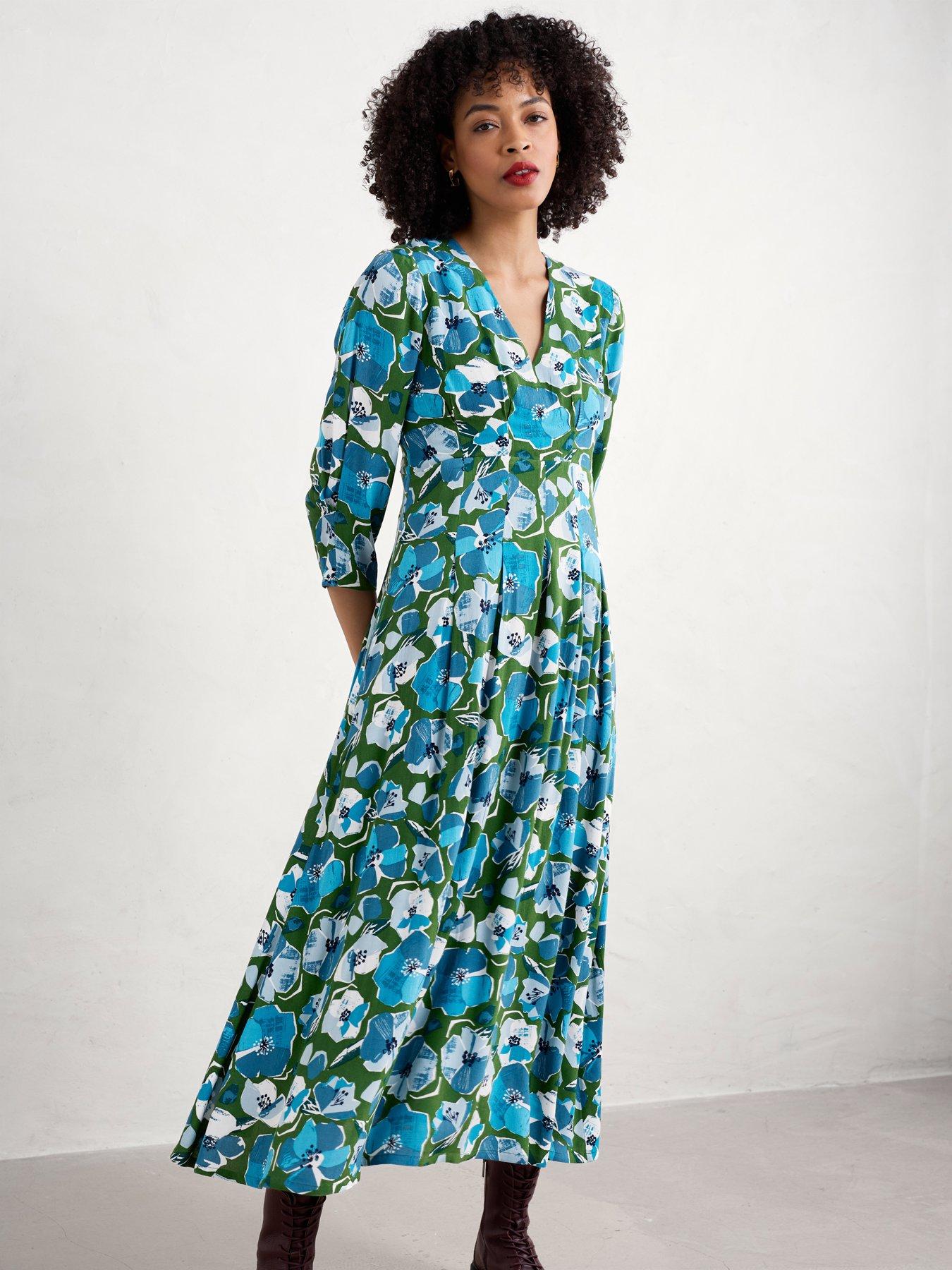 Image of Seasalt Cornwall Floral Waisted Maxi Dress - Green