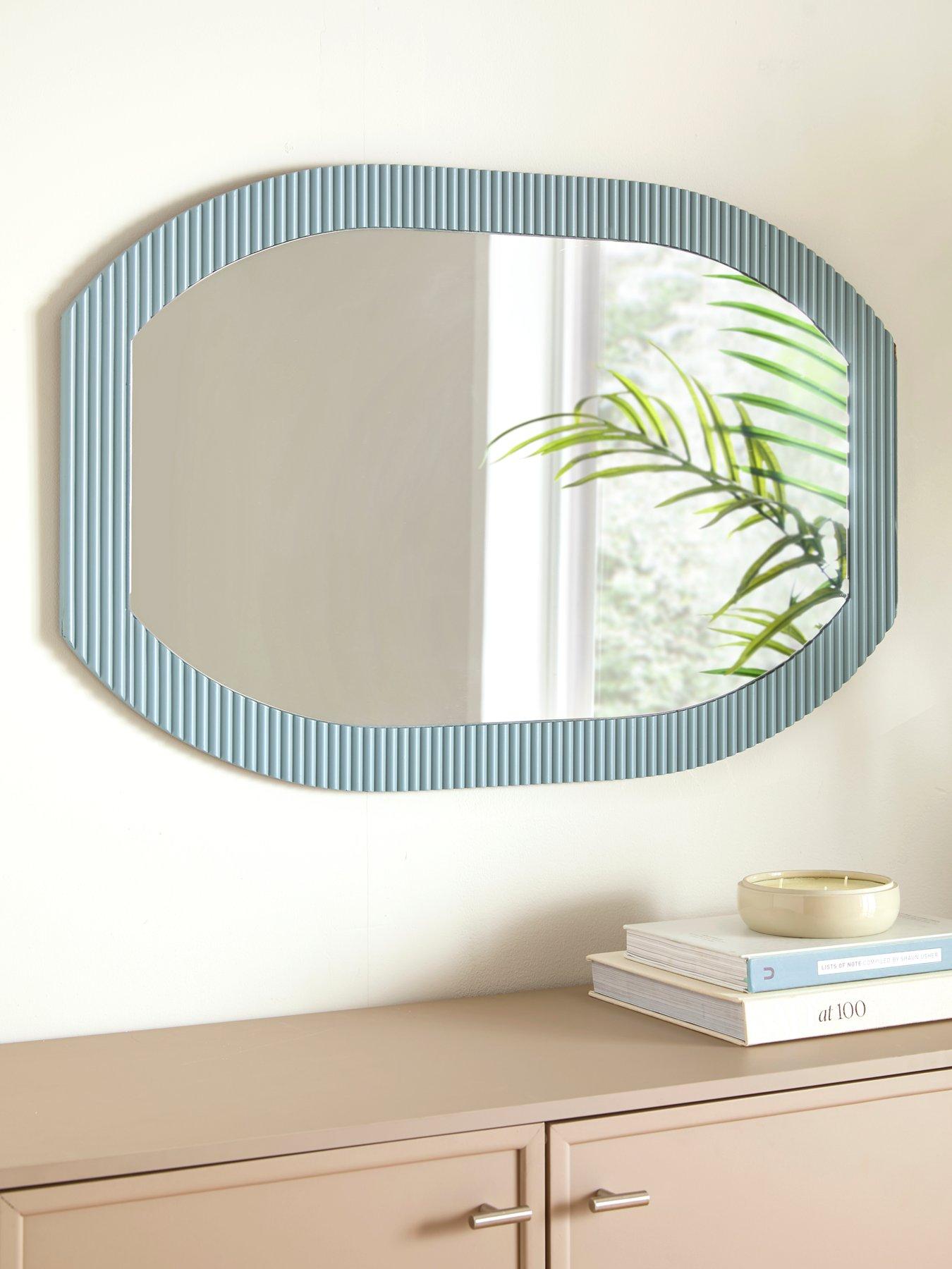 Image 1 of 4 of The Very Collection Ribbed Blue Oval Mirror 60x90cm