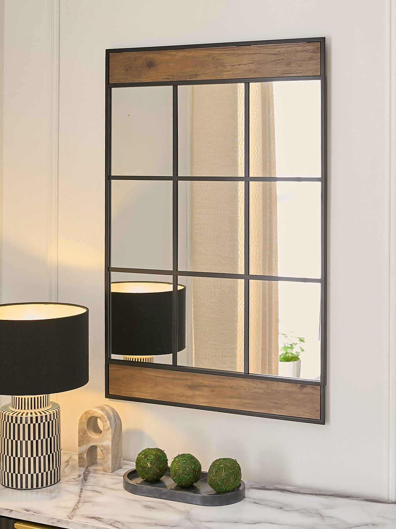 Very Home Wood Detail Windowpane Mirror