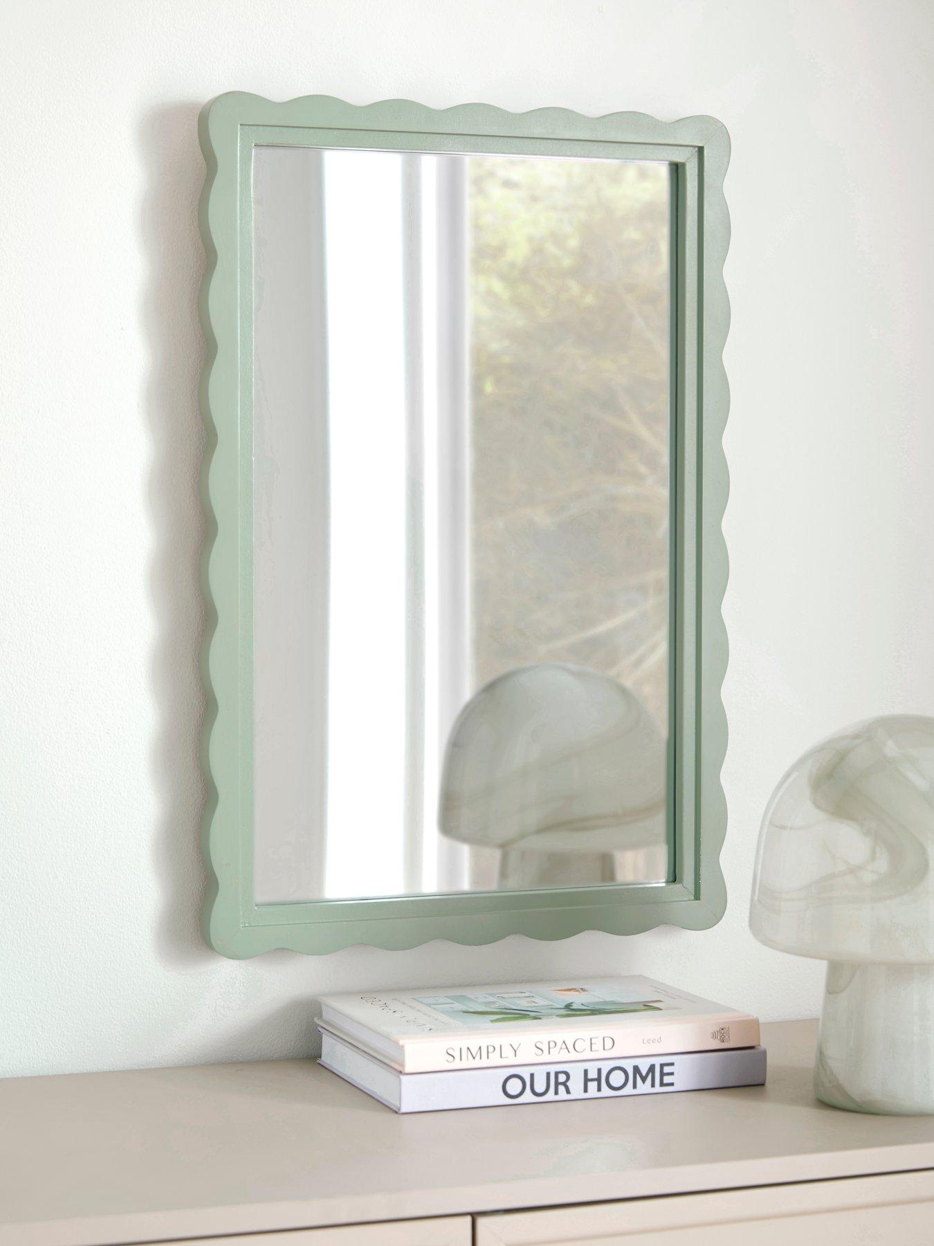 Image 1 of 5 of The Very Collection Green Scalloped Edge Mirror 40x60cm