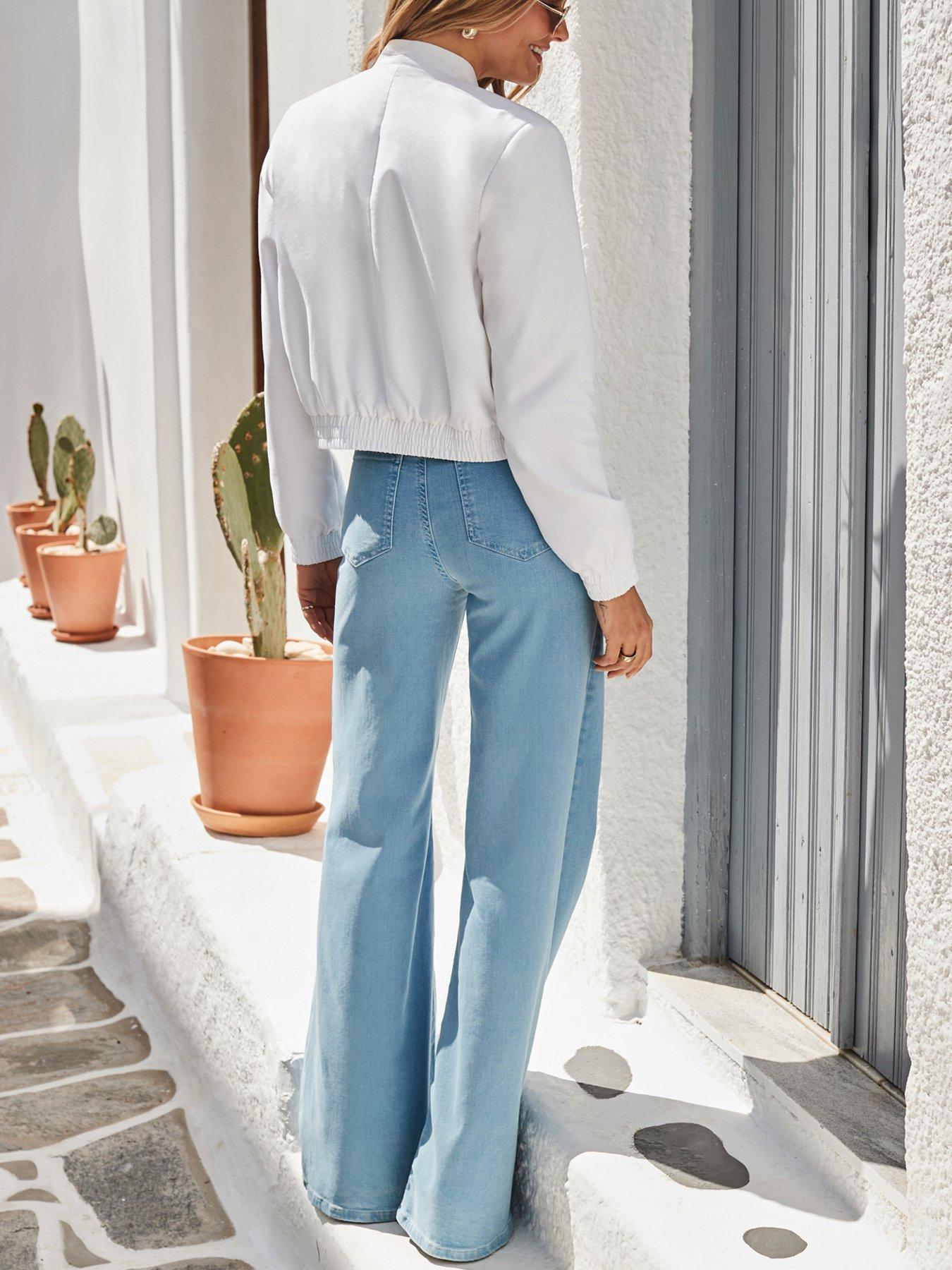 Image 2 of 6 of Sosandar Light Wash Palazzo Jeans - Blue