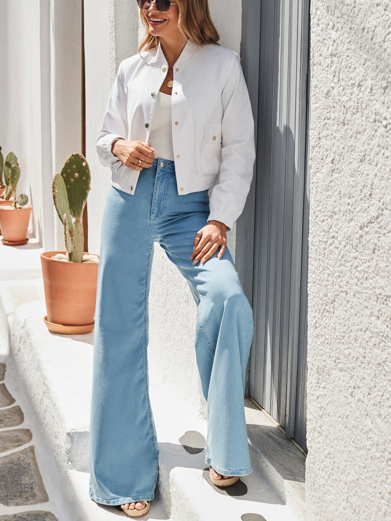 Image 5 of 6 of Sosandar Light Wash Palazzo Jeans - Blue