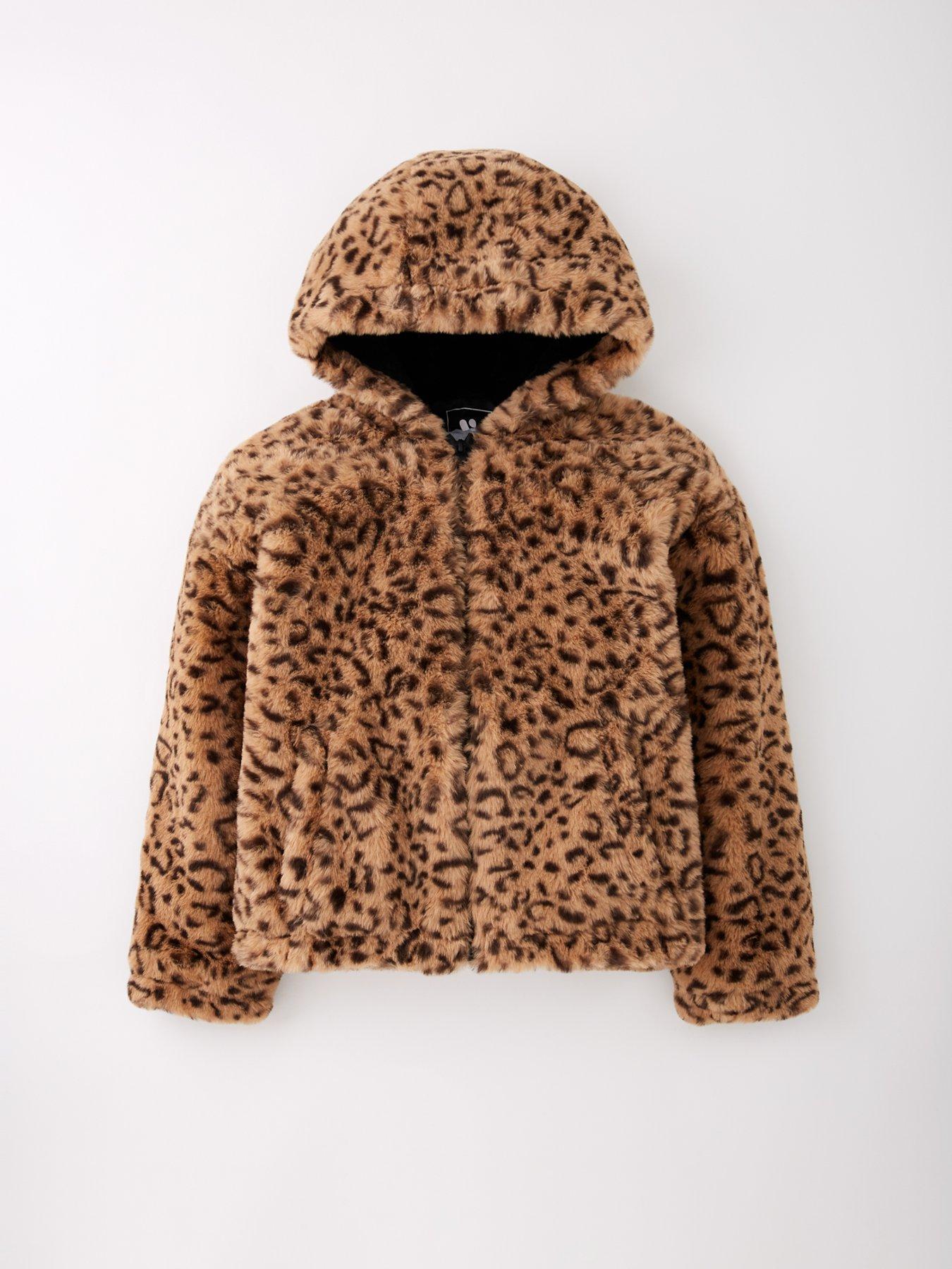 V by Very Girls Animal Print Faux Fur Jacket - Multi