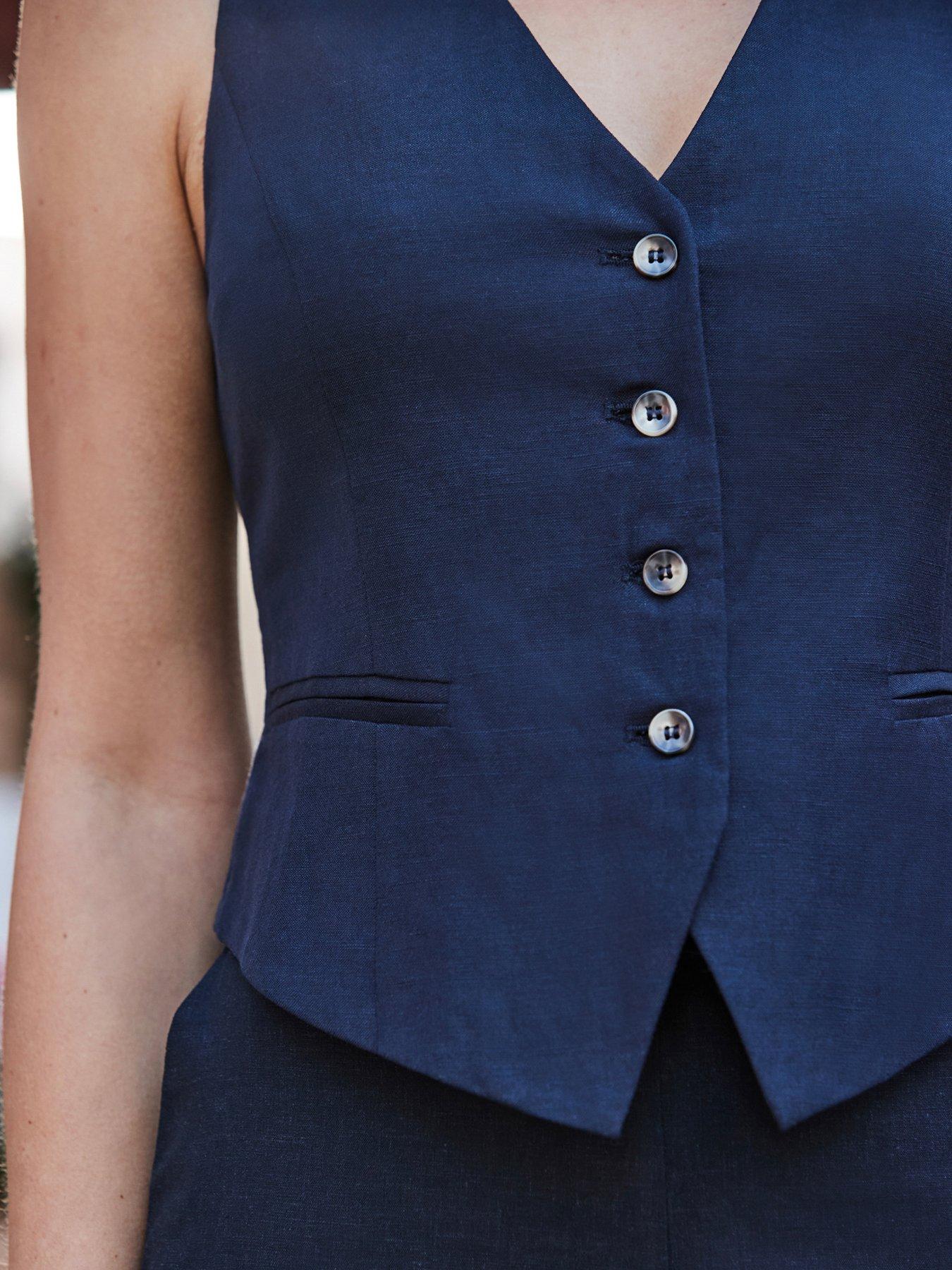 Image 5 of 5 of Sosandar Linen Blend Waistcoat - Navy
