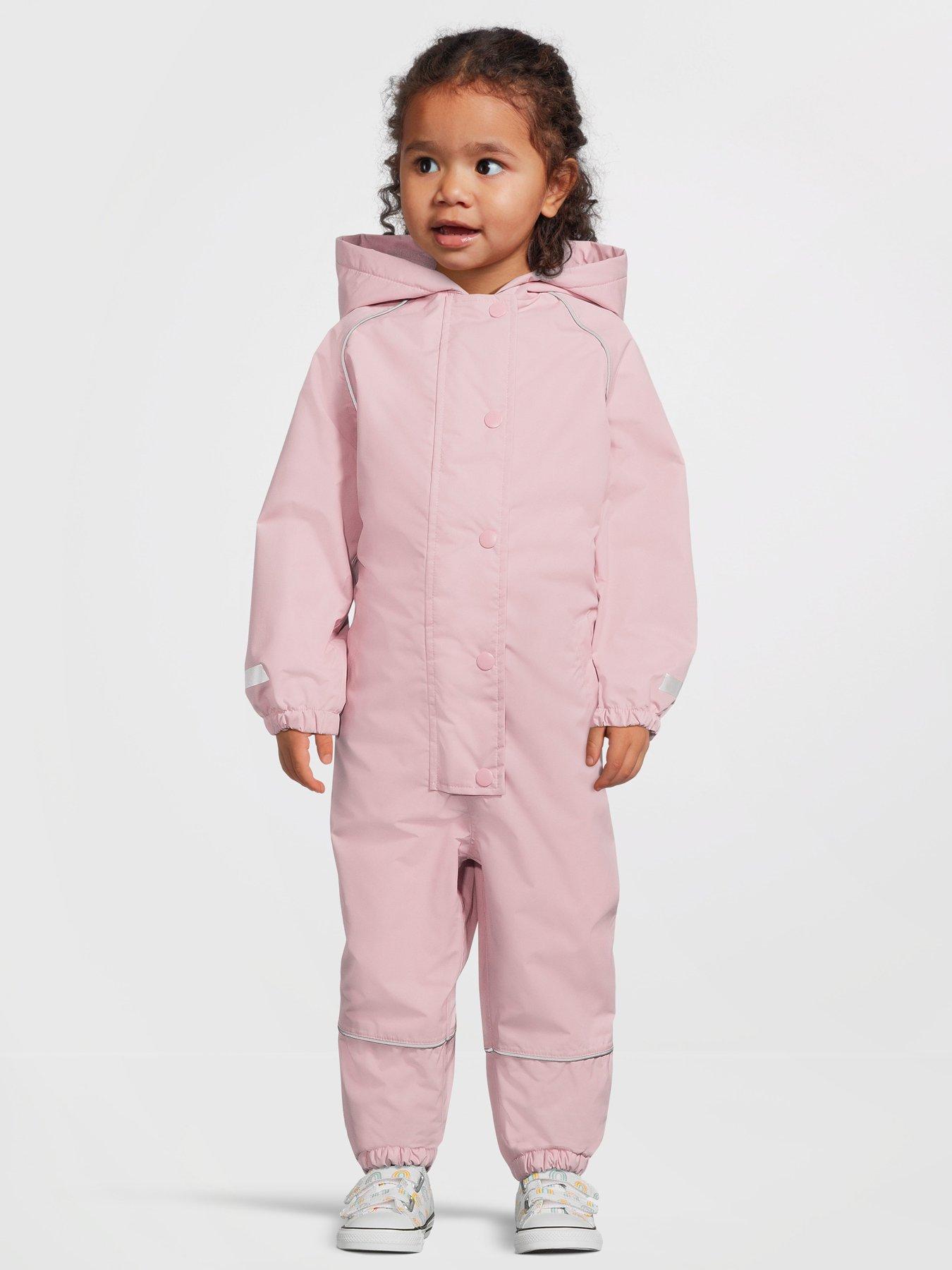Mini V by Very Girls Fleece Lined Shower Resistant Puddlesuit - Pink