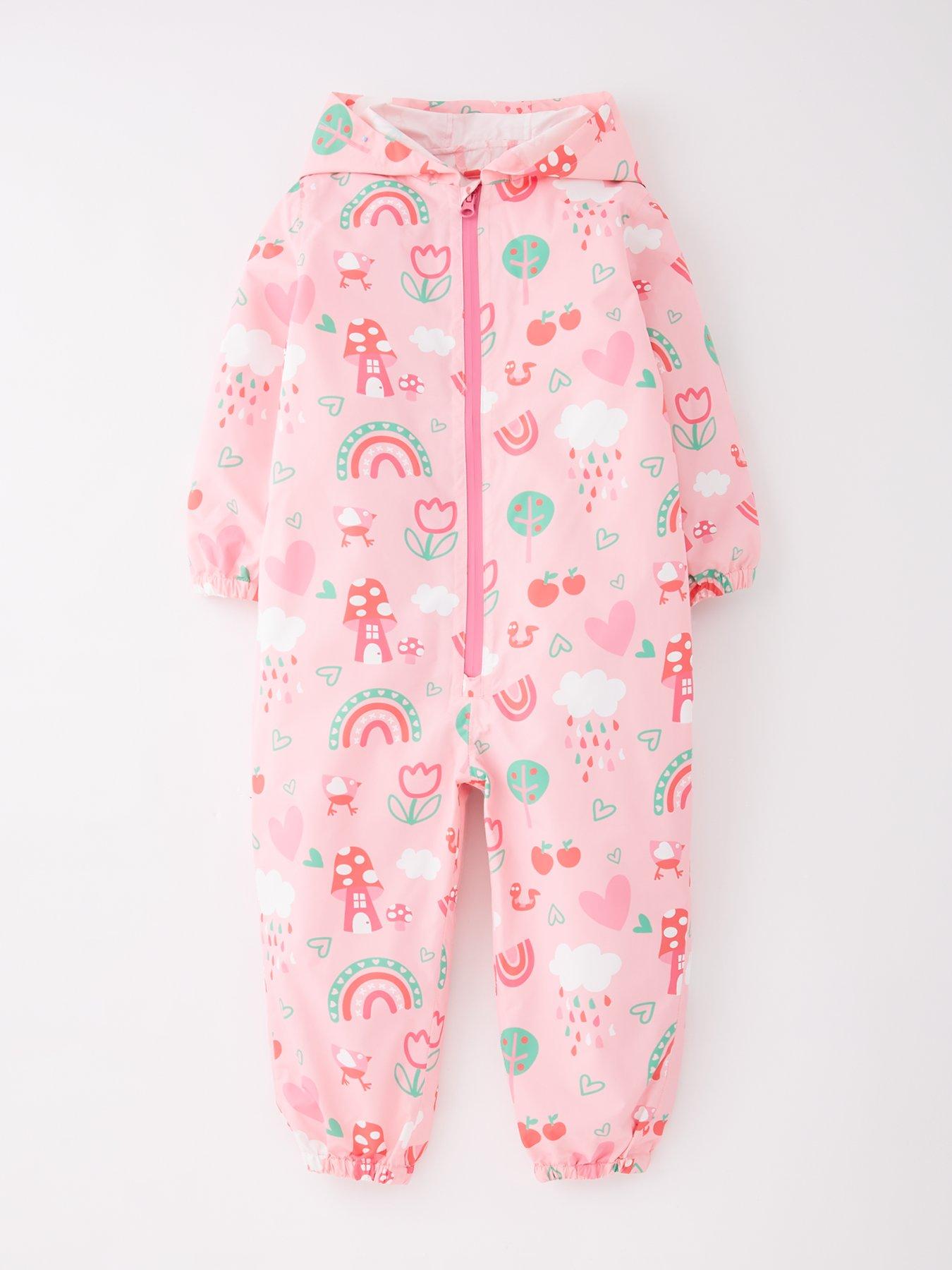 Mini V by Very Girls Printed Shower Resistant Puddlesuit - Pink