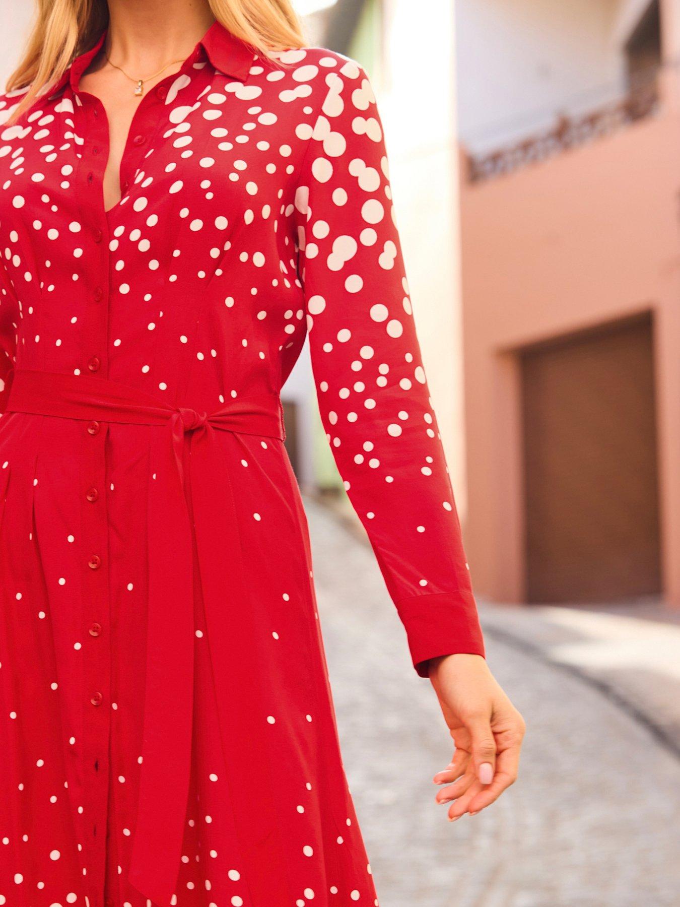 Image 4 of 6 of Sosandar Spot Print Shirt Dress - Red