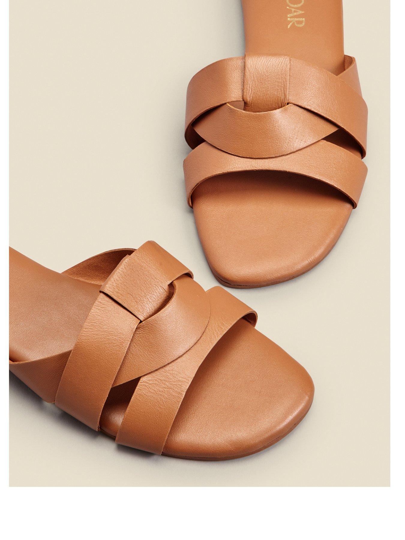 Image 3 of 5 of Sosandar Amore Leather Cross Strap Flat Mule Sandals - Tan