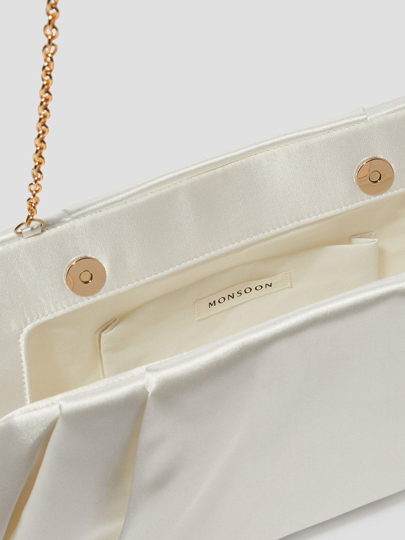 Image 5 of 5 of Monsoon Oona Satin Pleat Clutch - Ivory