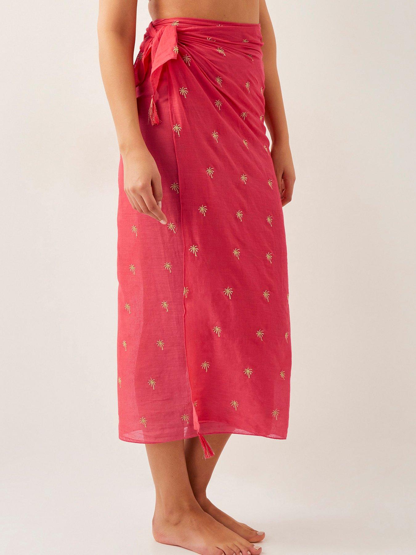 Image 1 of 5 of Monsoon Ivy Palm Embroidered Sarong - Coral