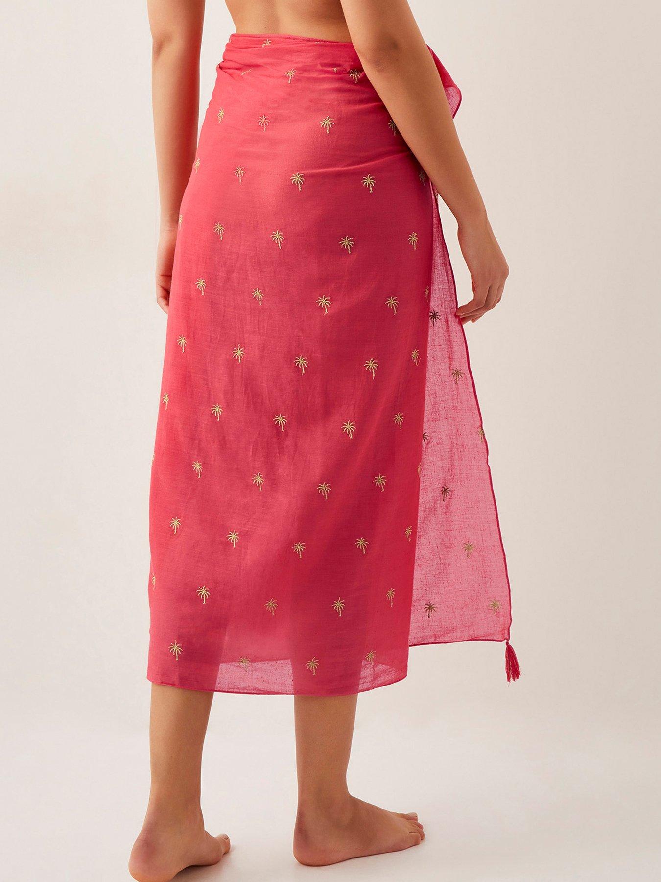 Image 2 of 5 of Monsoon Ivy Palm Embroidered Sarong - Coral