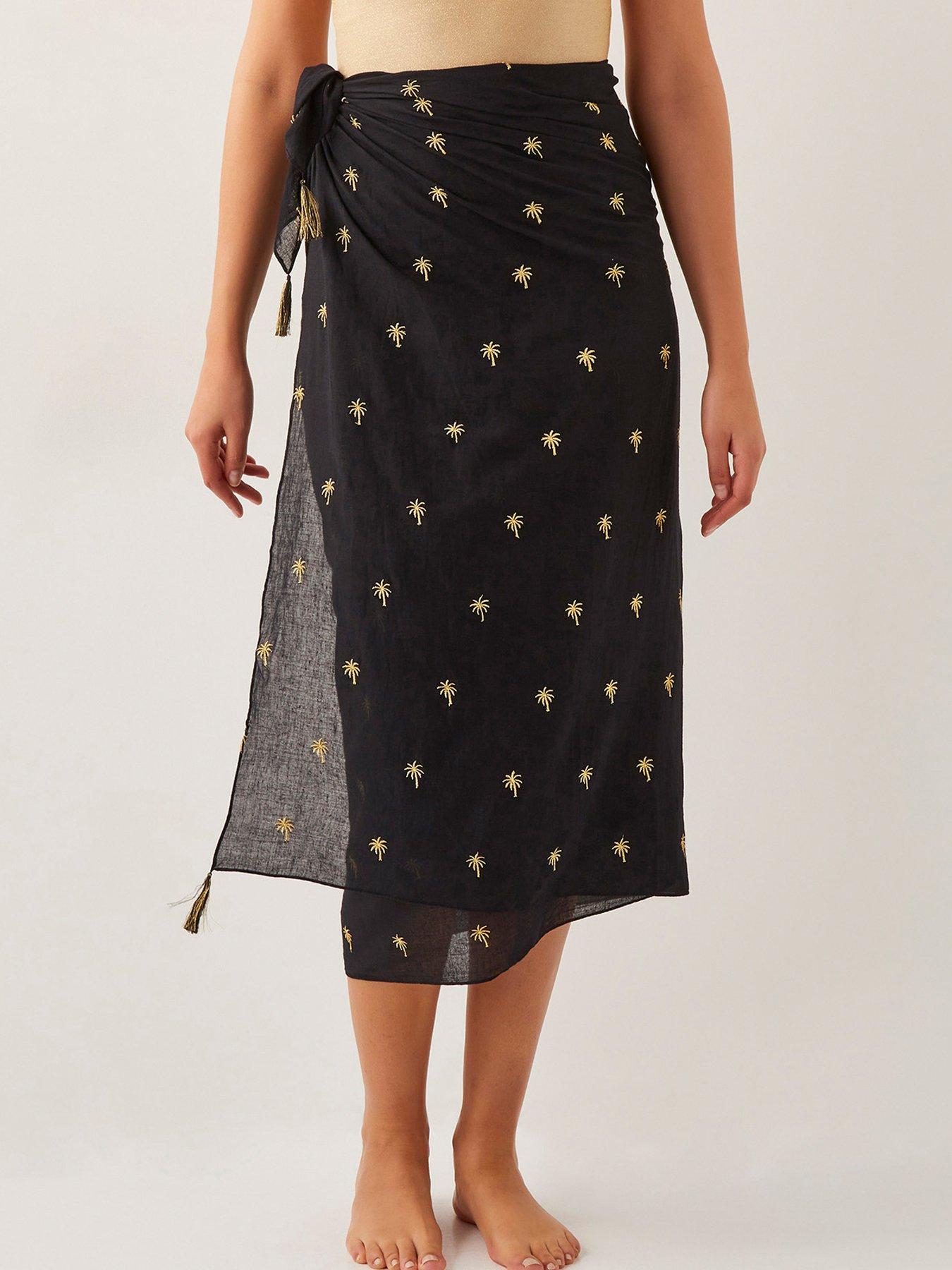Image 1 of 5 of Monsoon Ivy Palm Embroidered Sarong - Black