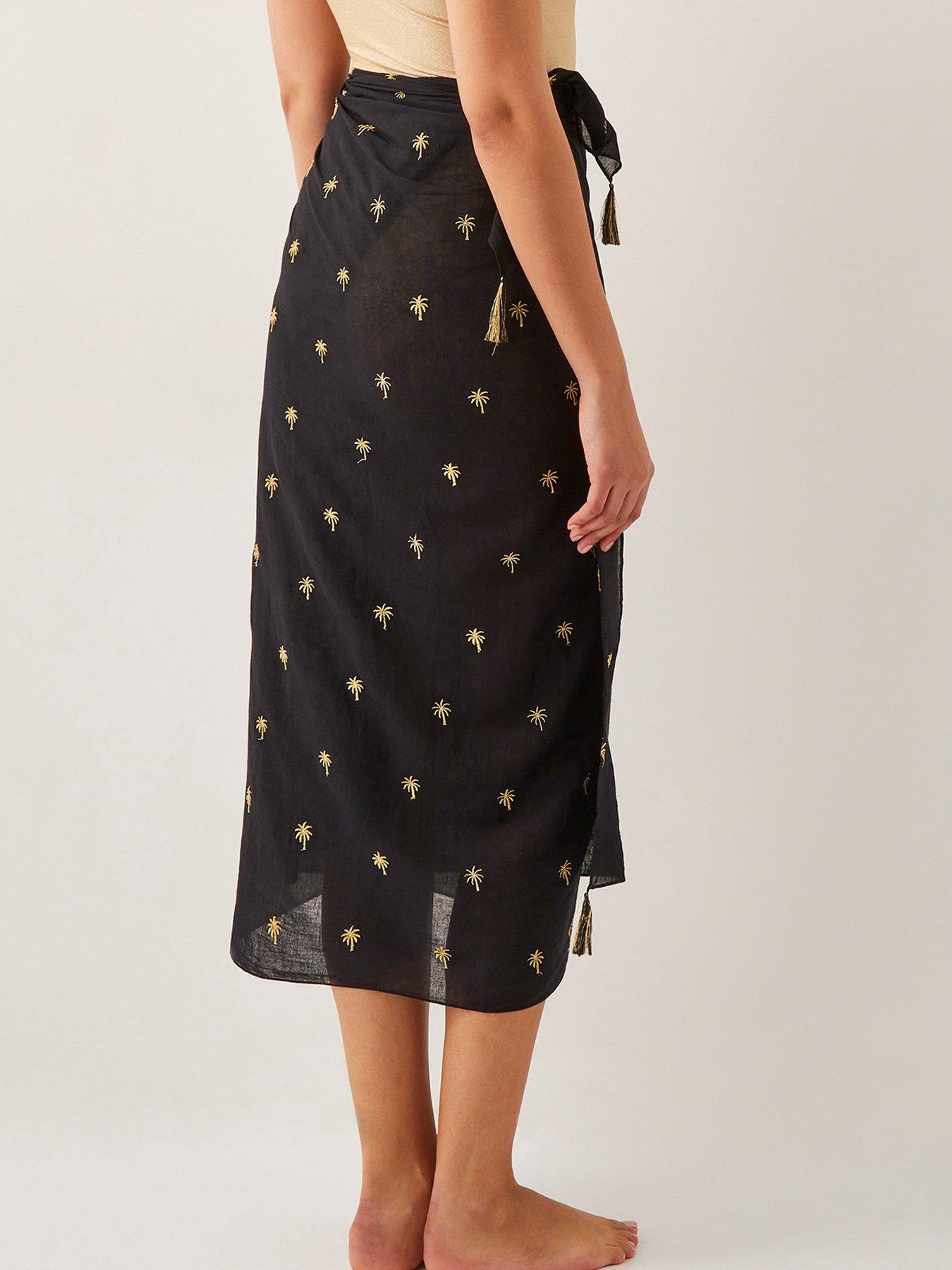 Image 2 of 5 of Monsoon Ivy Palm Embroidered Sarong - Black