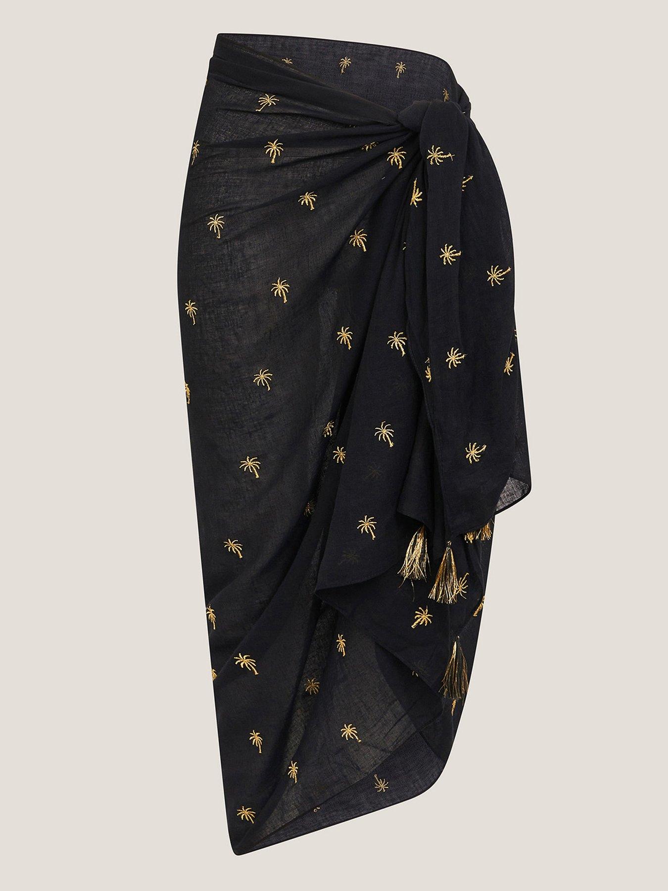Image 3 of 5 of Monsoon Ivy Palm Embroidered Sarong - Black