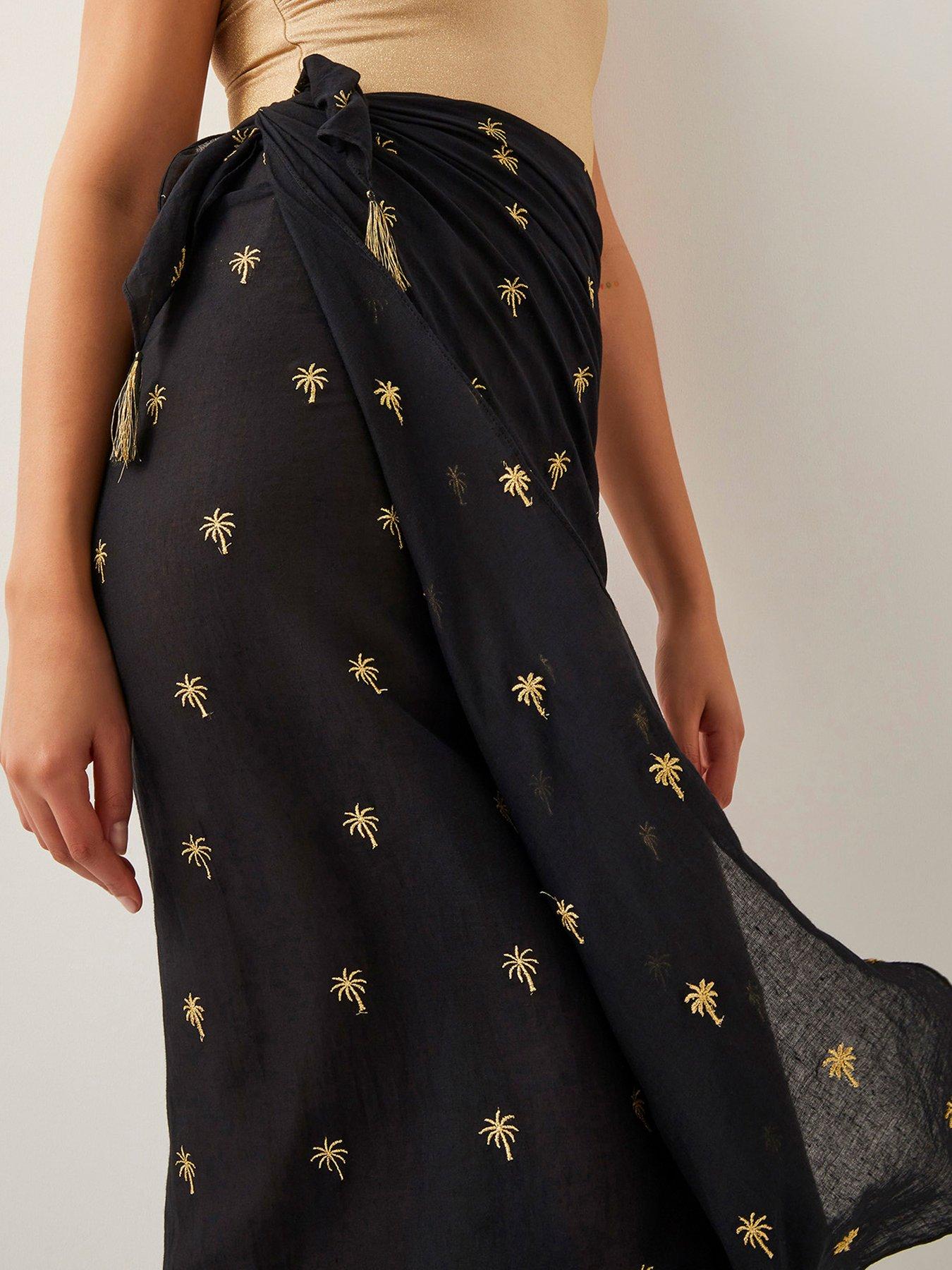 Image 5 of 5 of Monsoon Ivy Palm Embroidered Sarong - Black