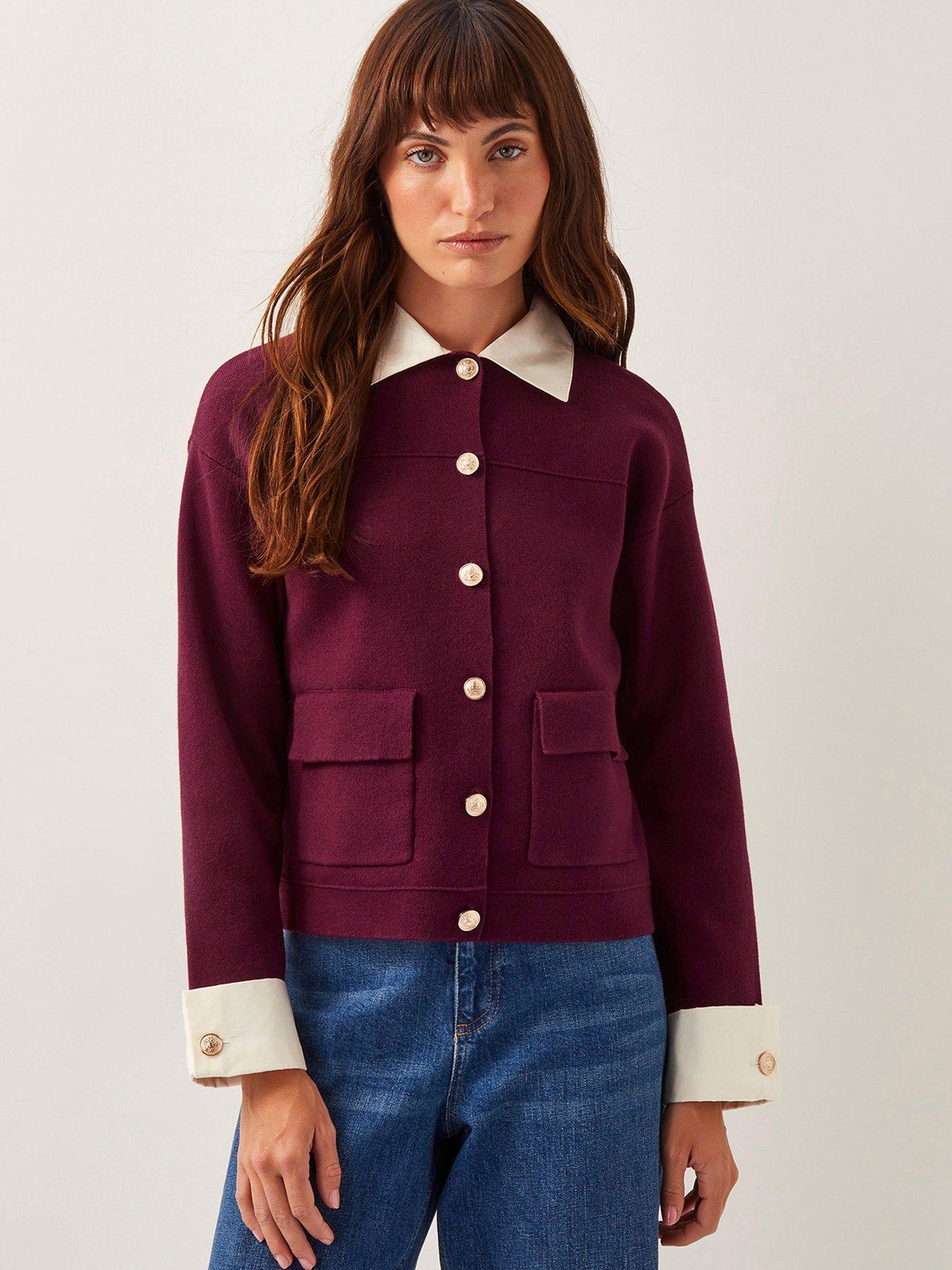 undefined Knit Mix Jacket - Burgundy - Red