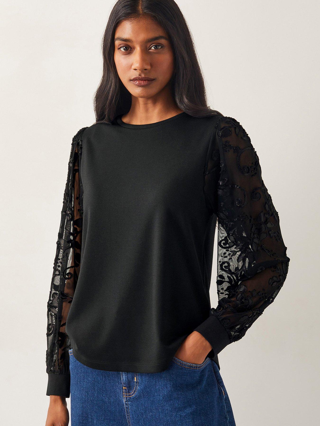 monsoon-immy-interest-sleeve-top-black