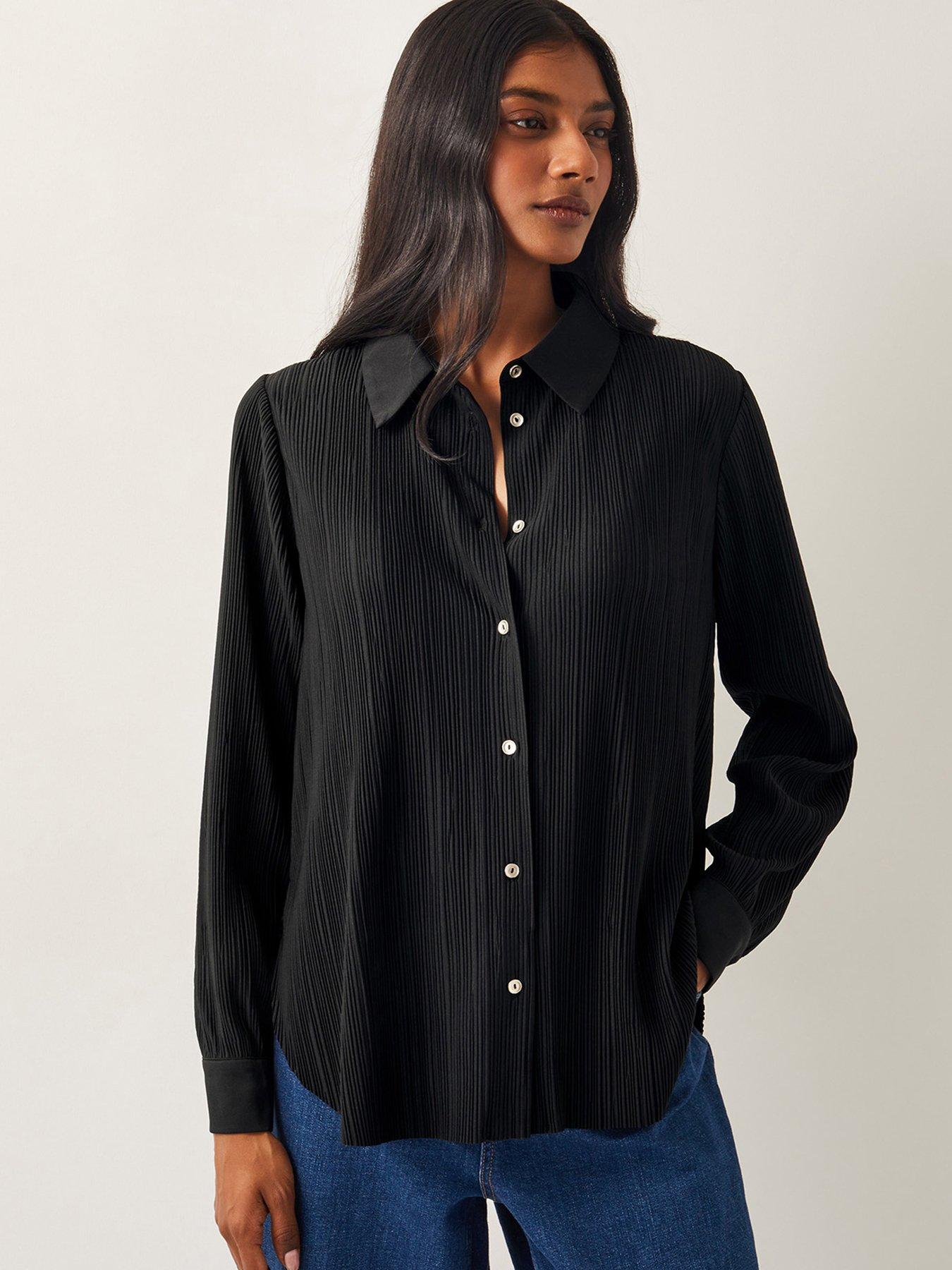 Image 1 of 6 of Monsoon Paula Plisse Shirt - Black