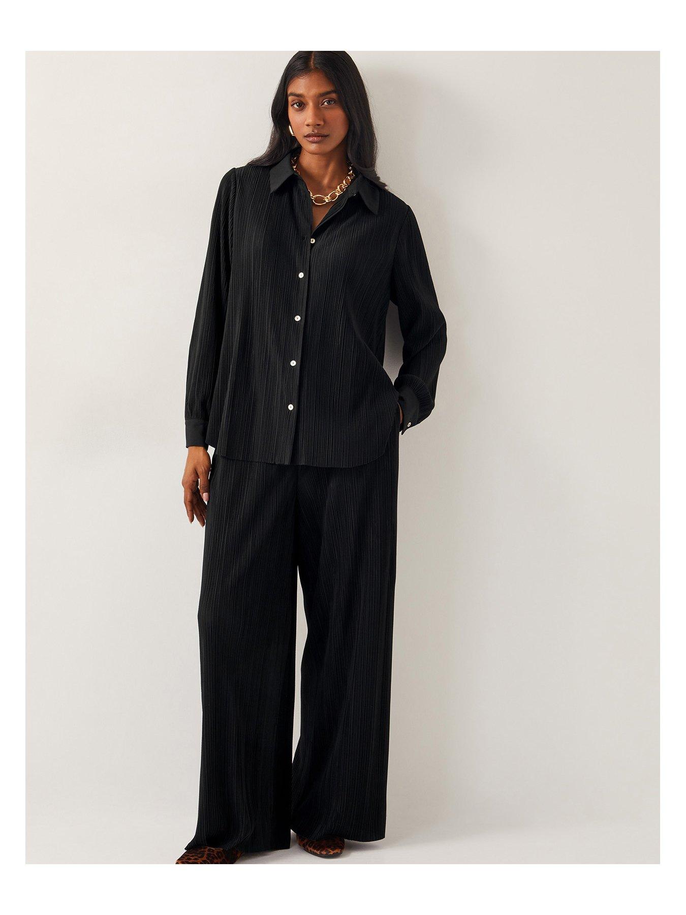 Image 6 of 6 of Monsoon Paula Plisse Shirt - Black