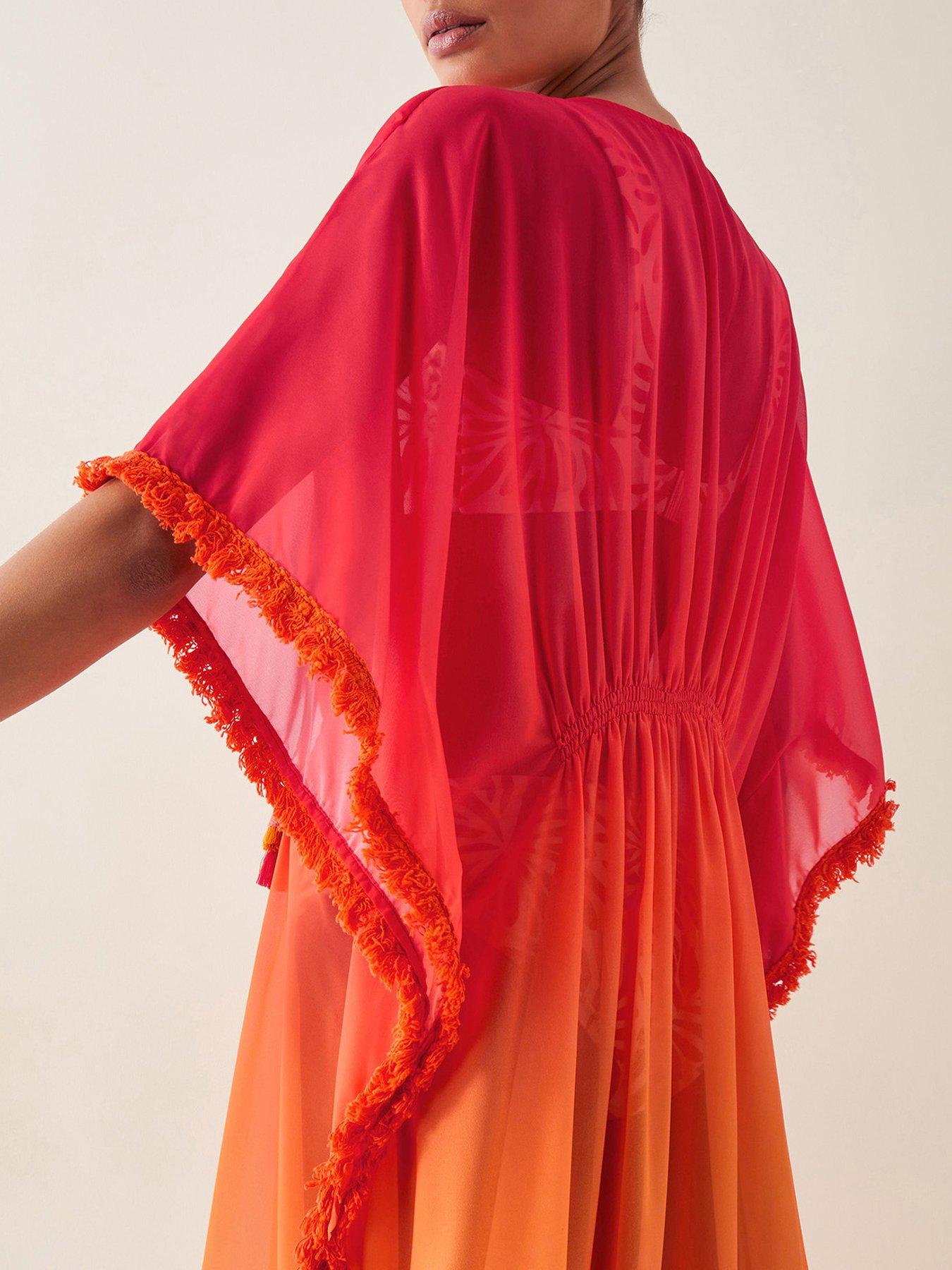 Image 4 of 5 of Monsoon Miley Ombre Kaftan - Orange Sunset