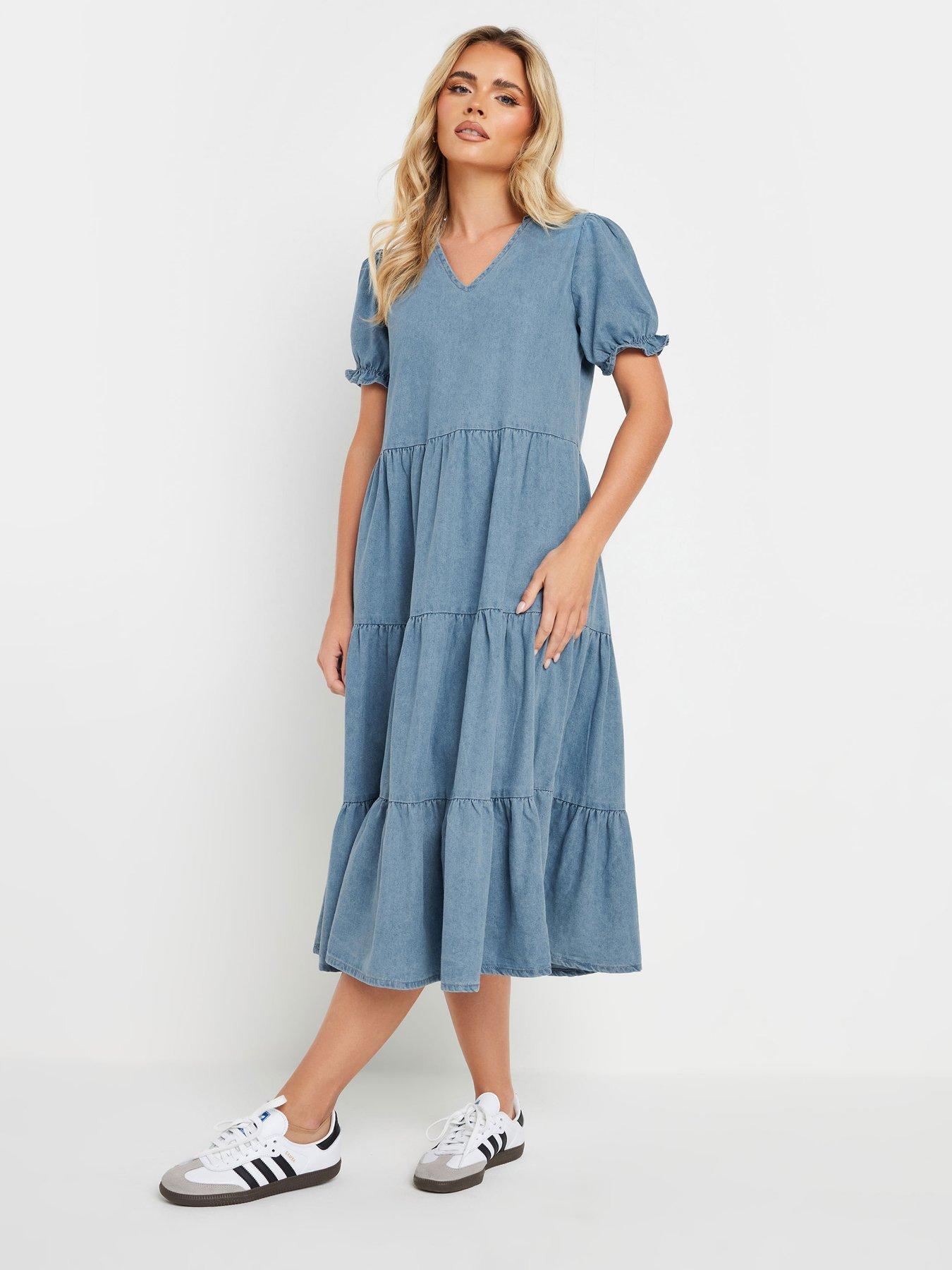 Image of PixieGirl Short Sleeve Tiered Frill Midi Dress - Blue