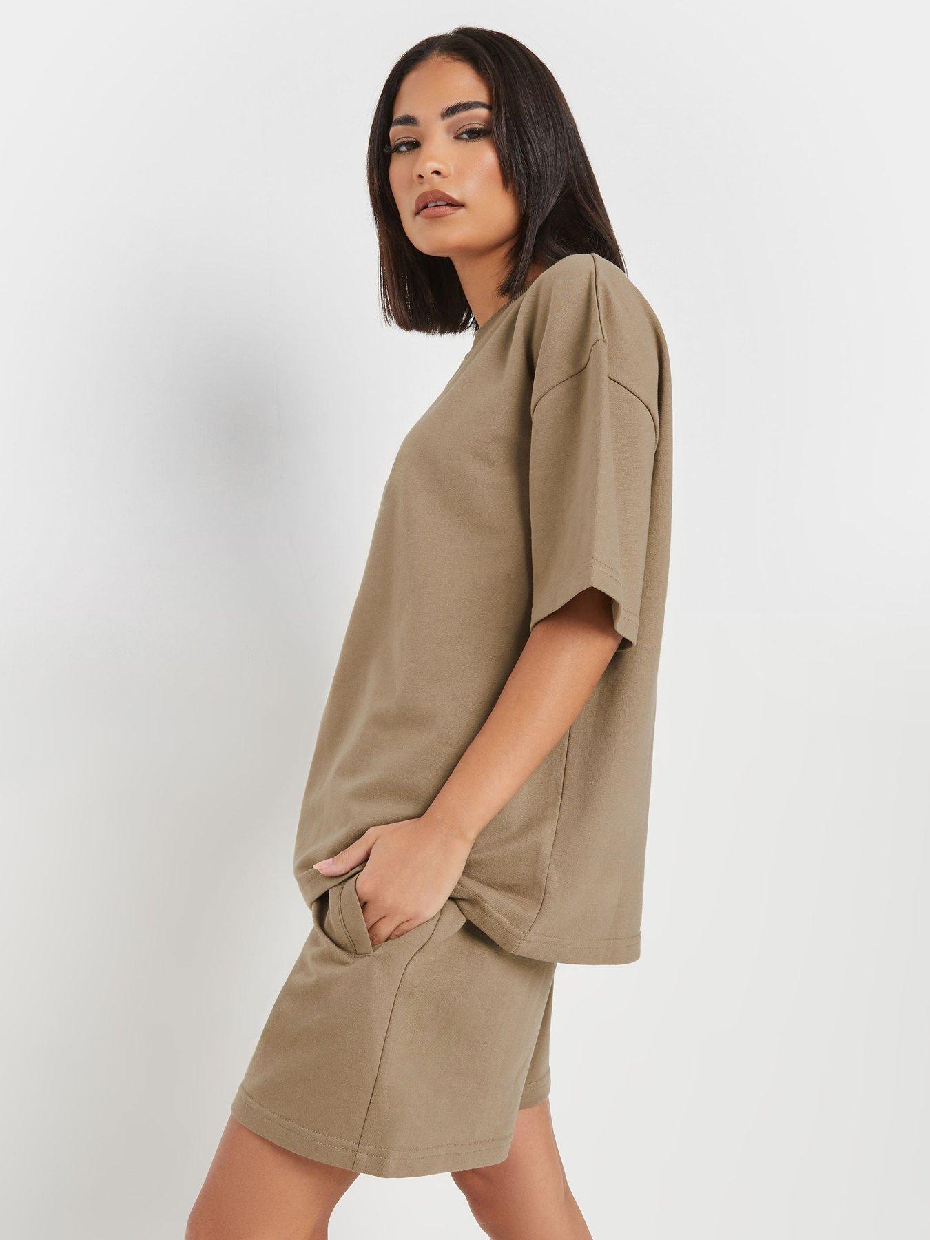 Image 4 of 4 of PixieGirl Short Sleeve Sweat Top &amp; Shorts Set - Brown