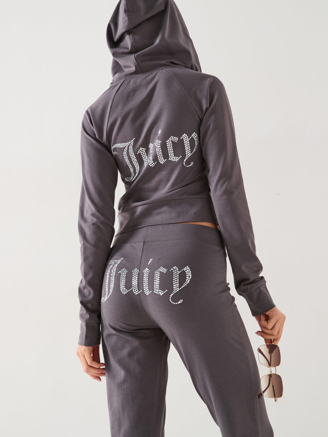 Juicy Couture Jersey Hoodie With Diamante Branding - Grey