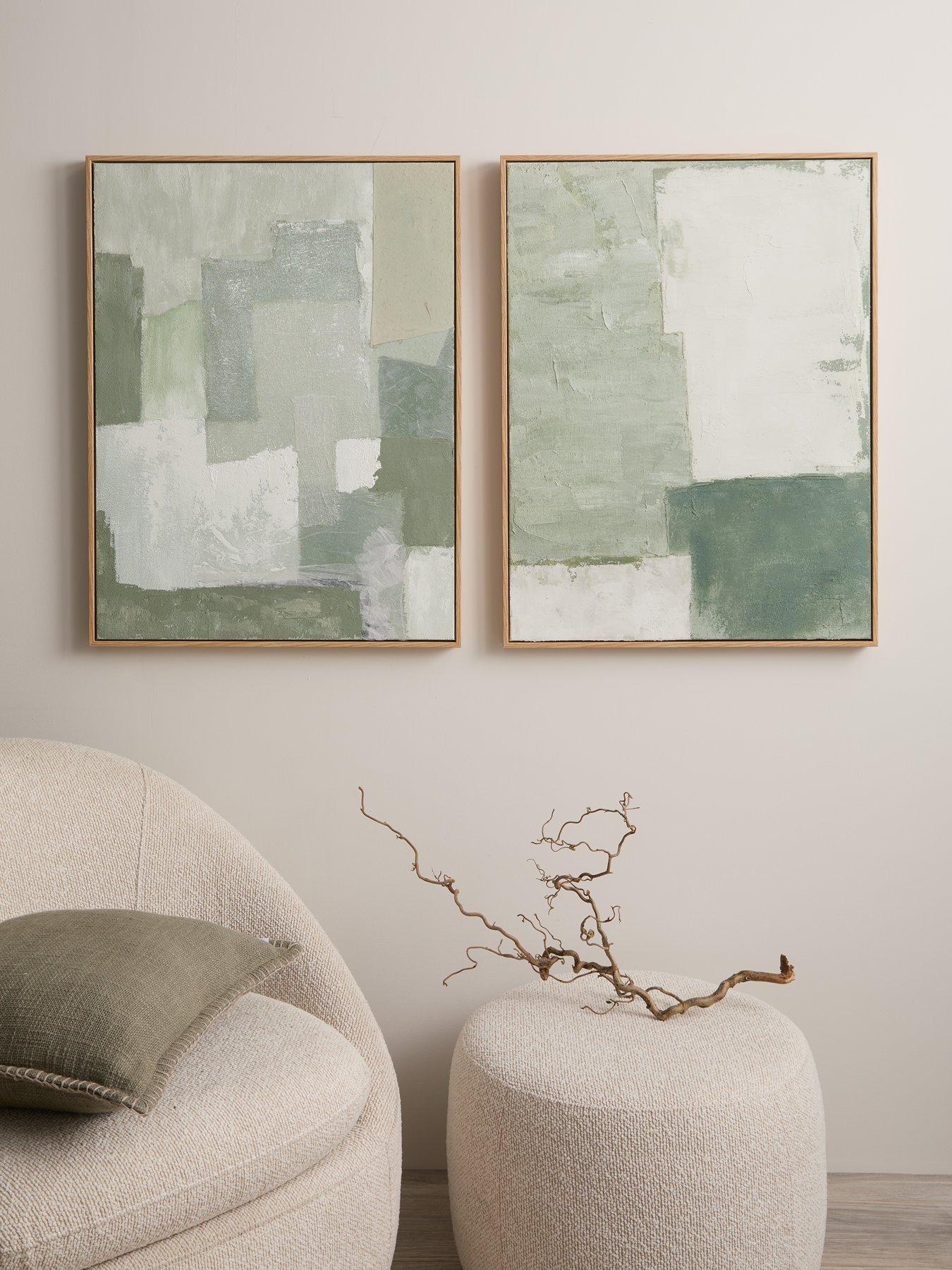 Michelle Keegan Home Set Of 2 Mk Abstract Hand Paint Capped Canvas 60X80Cm - Fsc Certified in Green