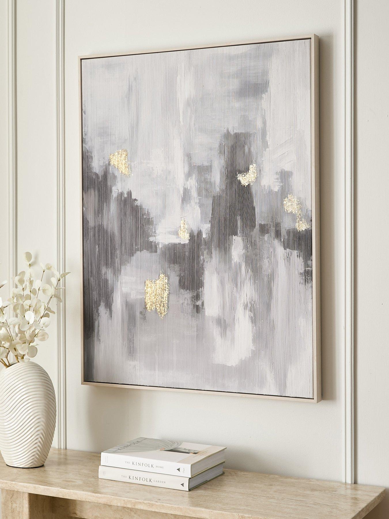 Very Home Grey Abstract Textured Capped Canvas with Gold Leaf 76x100cm - FSC® Certified