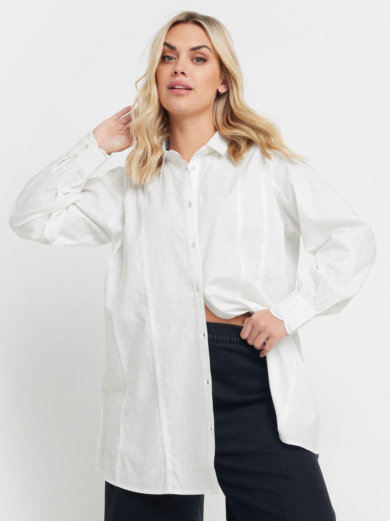 yours-curve-long-sleeve-trim-cotton-slub-shirt-white