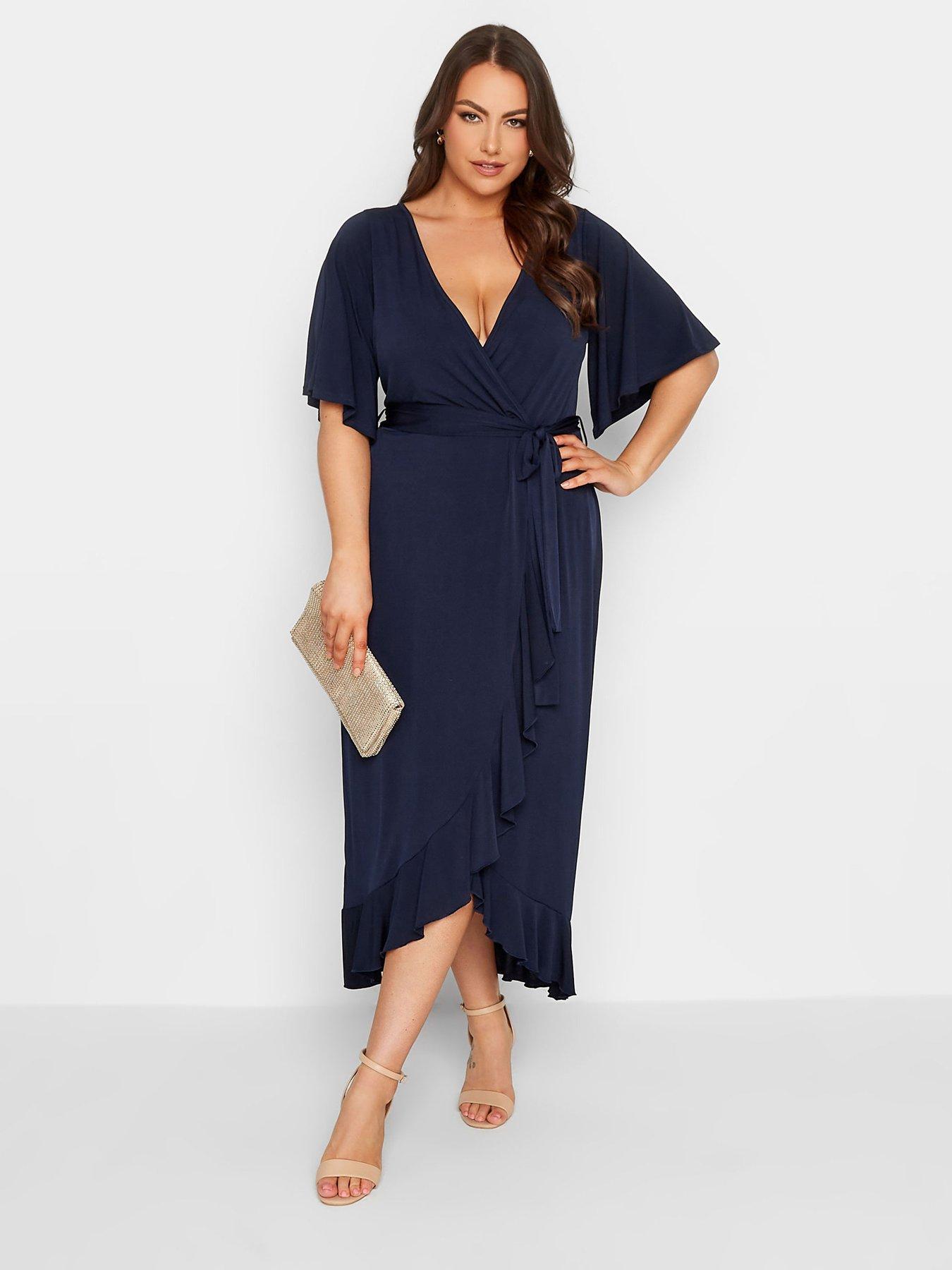 yours-curve-ruffle-wrap-dress-blue