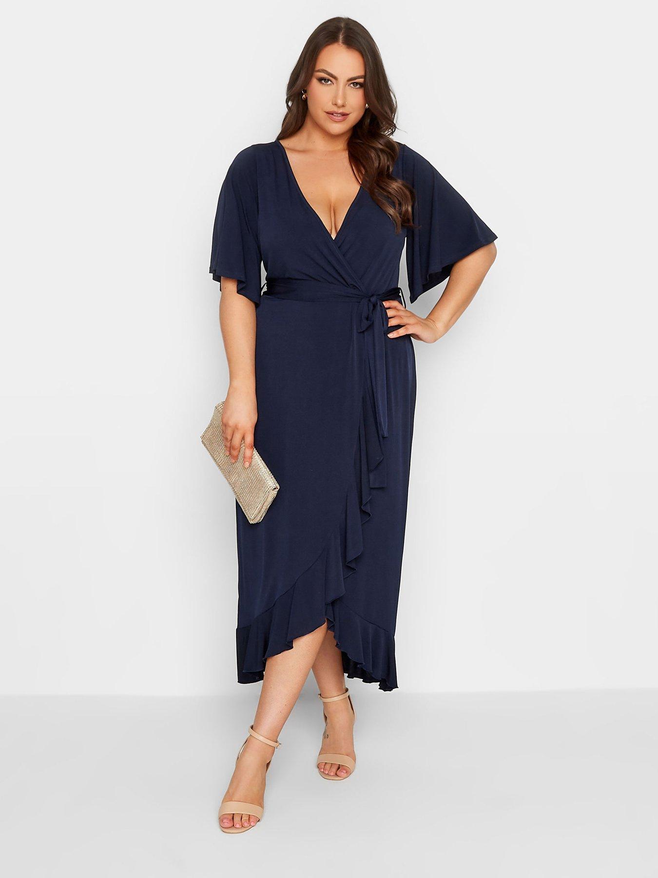 Image 1 of 5 of Yours Curve Ruffle Wrap Dress - Blue