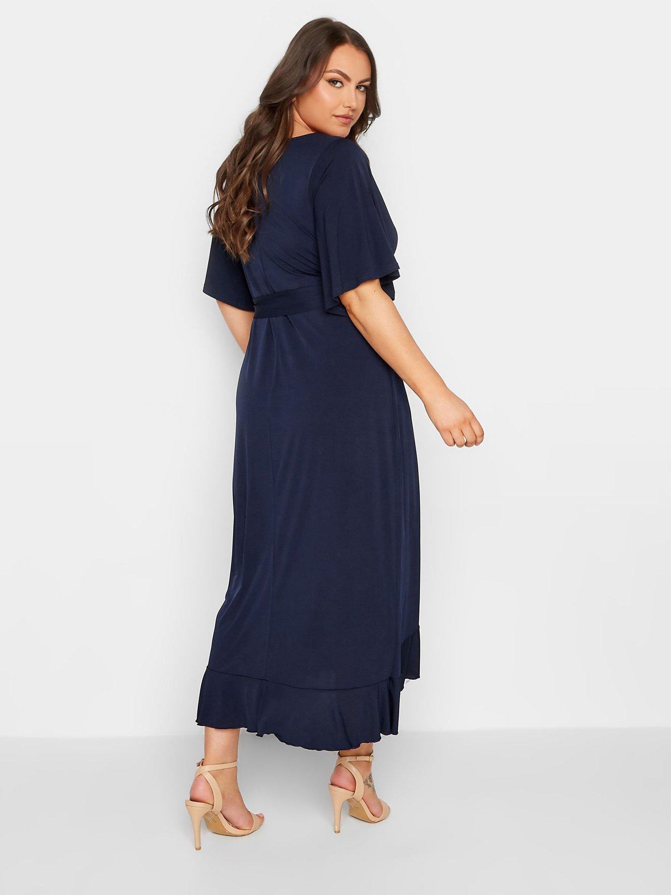 Image 2 of 5 of Yours Curve Ruffle Wrap Dress - Blue