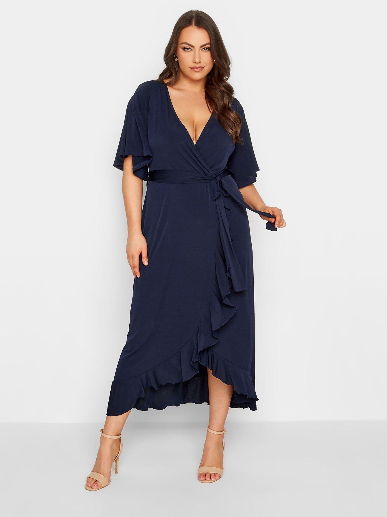 Image 3 of 5 of Yours Curve Ruffle Wrap Dress - Blue