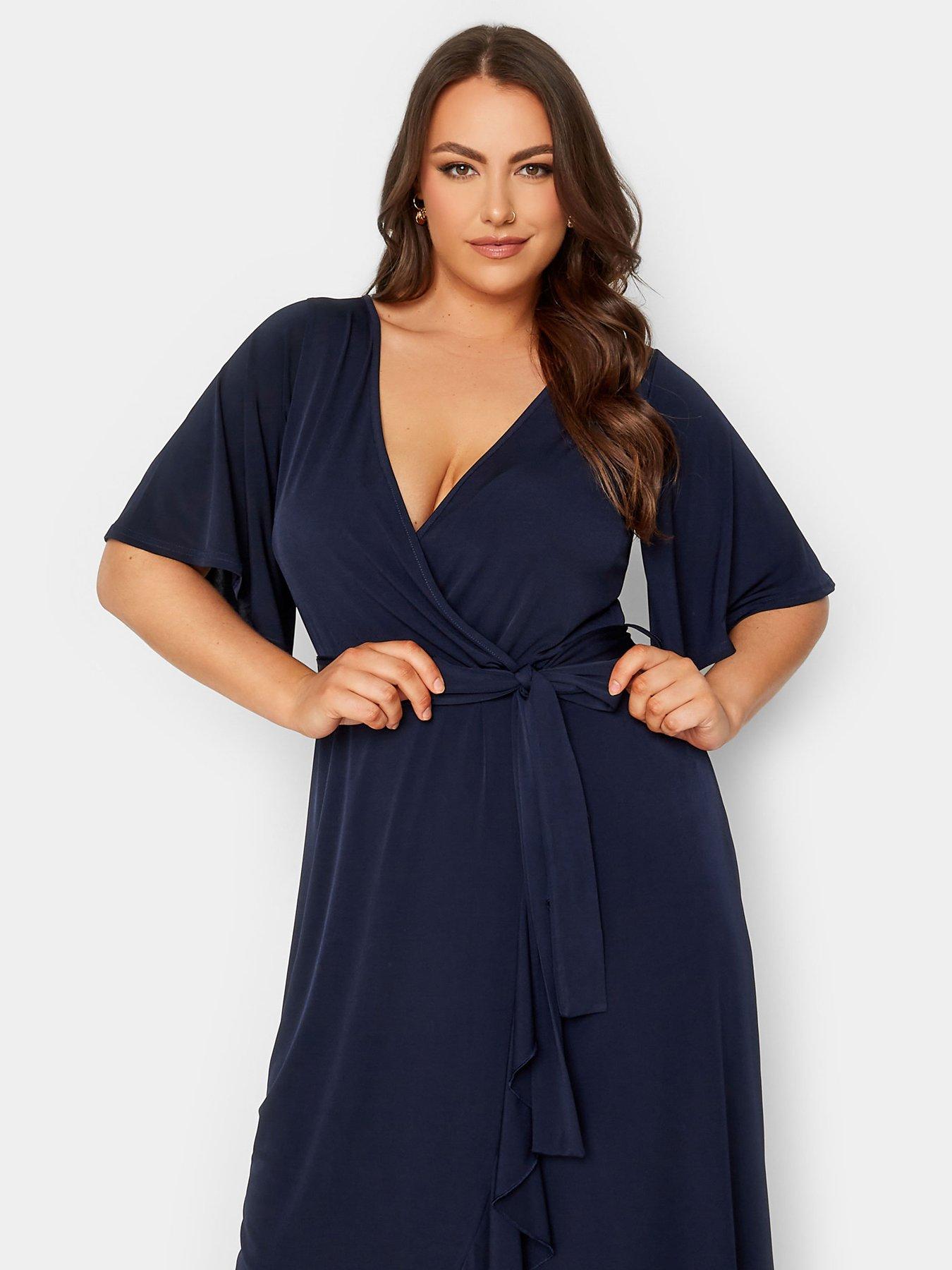 Image 4 of 5 of Yours Curve Ruffle Wrap Dress - Blue