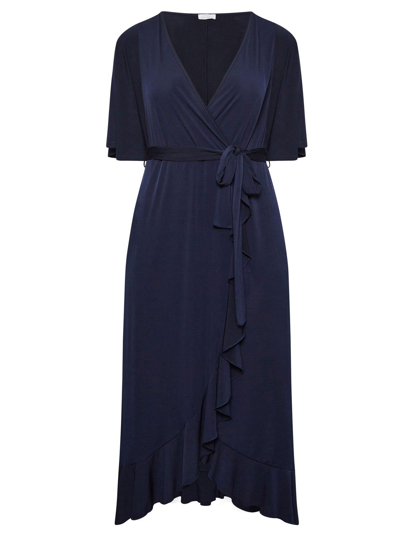 Image 5 of 5 of Yours Curve Ruffle Wrap Dress - Blue