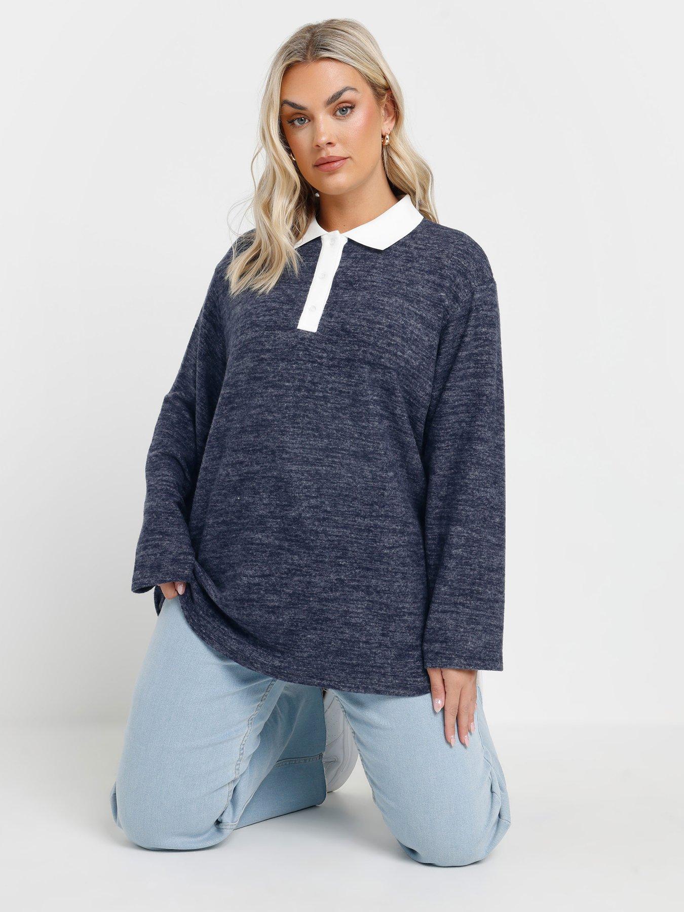 Image 1 of 4 of Yours Curve Rugby Collar Top - Blue