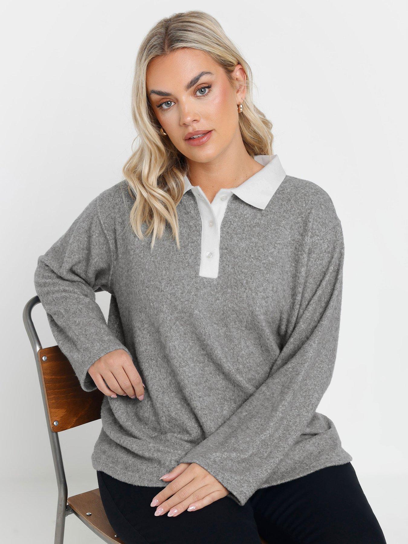 yours-curve-rugby-collar-top-grey