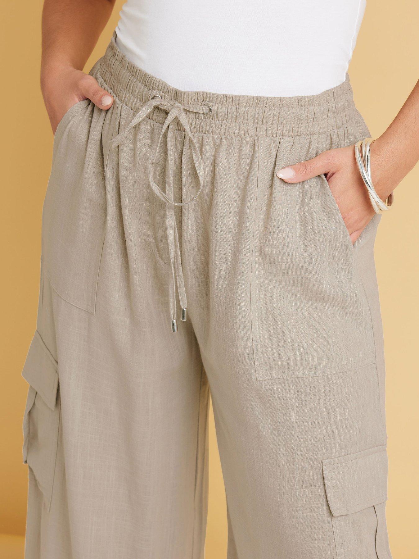 Image 4 of 4 of Yours Curve Linen Cargo Trouser - Natural