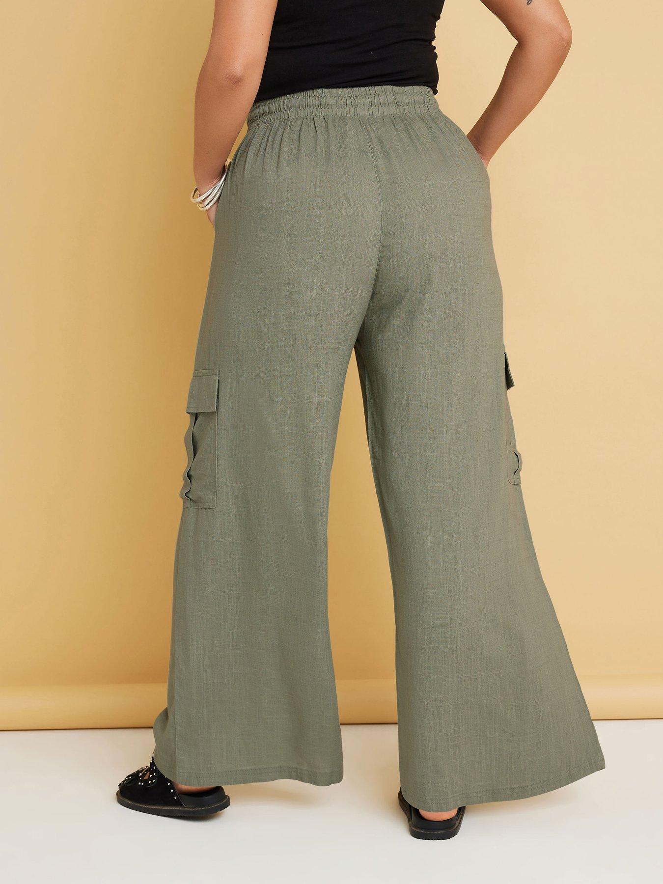 Image 2 of 4 of Yours Curve Linen Cargo Trouser - Green