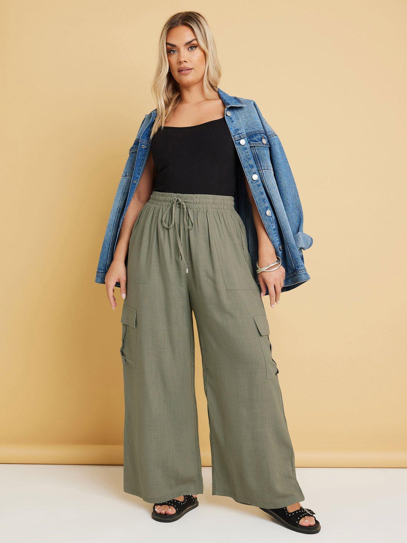 Image 3 of 4 of Yours Curve Linen Cargo Trouser - Green