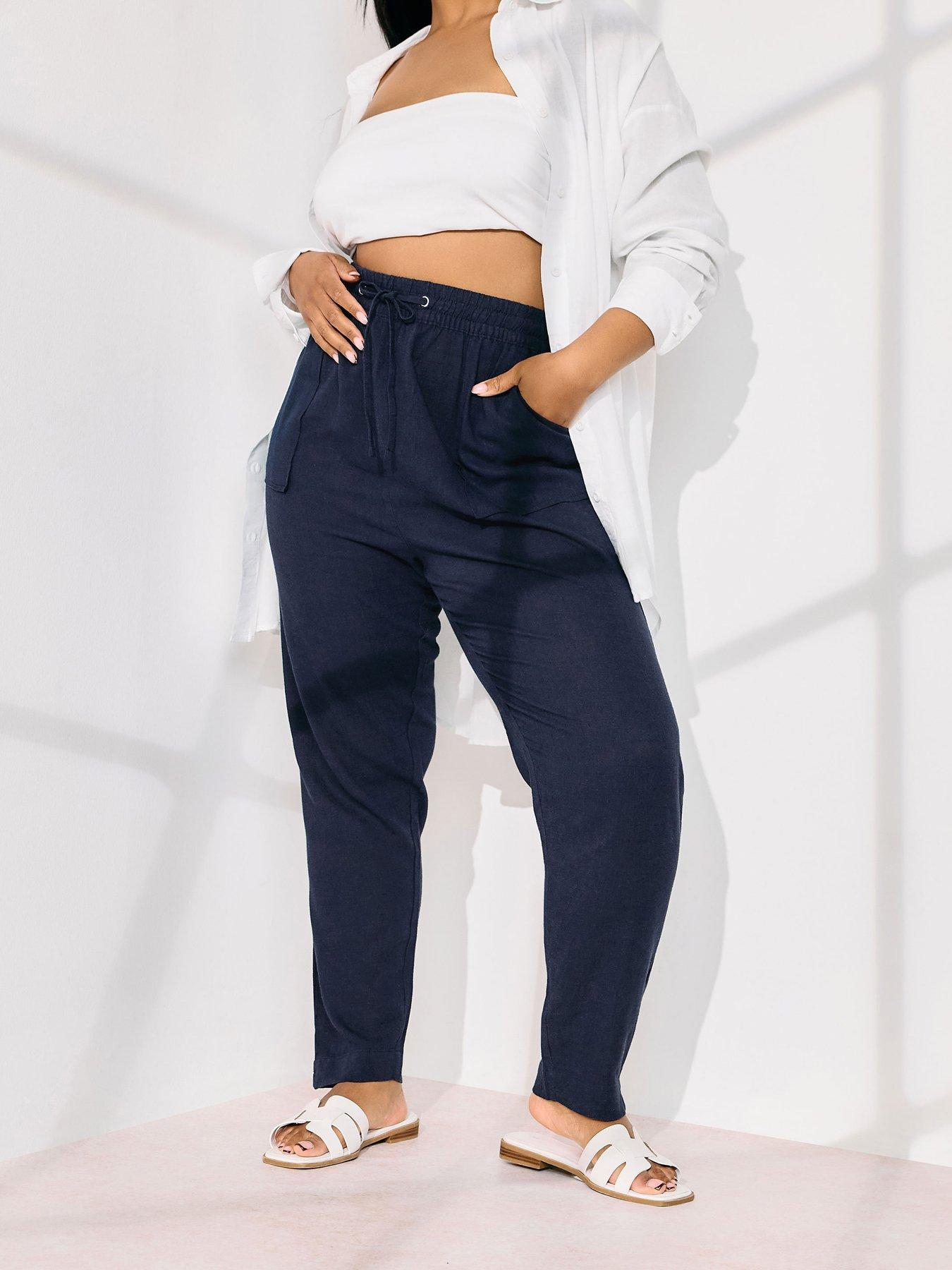 yours-curve-linen-joggers-blue