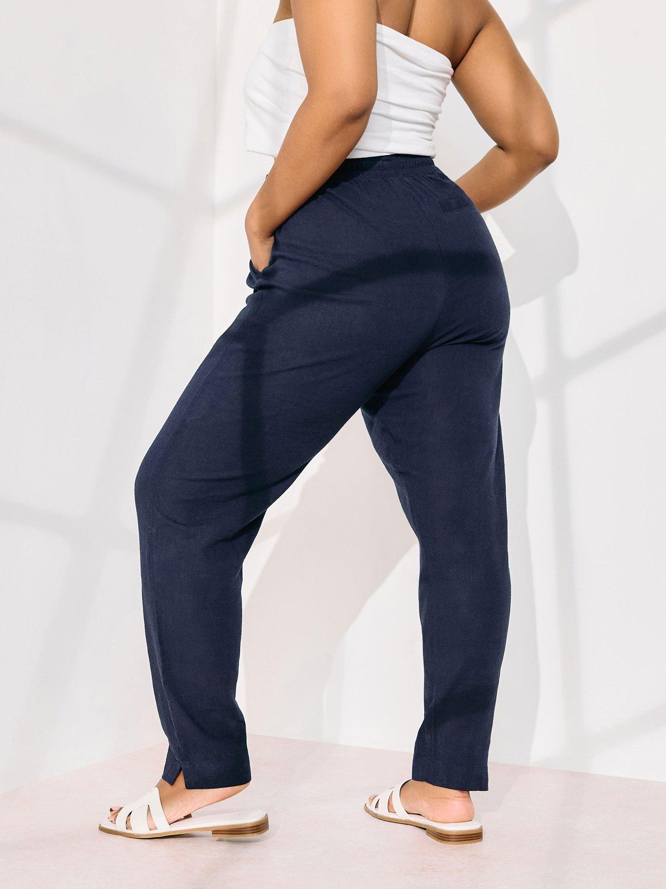 Image 2 of 4 of Yours Curve Linen Joggers - Blue