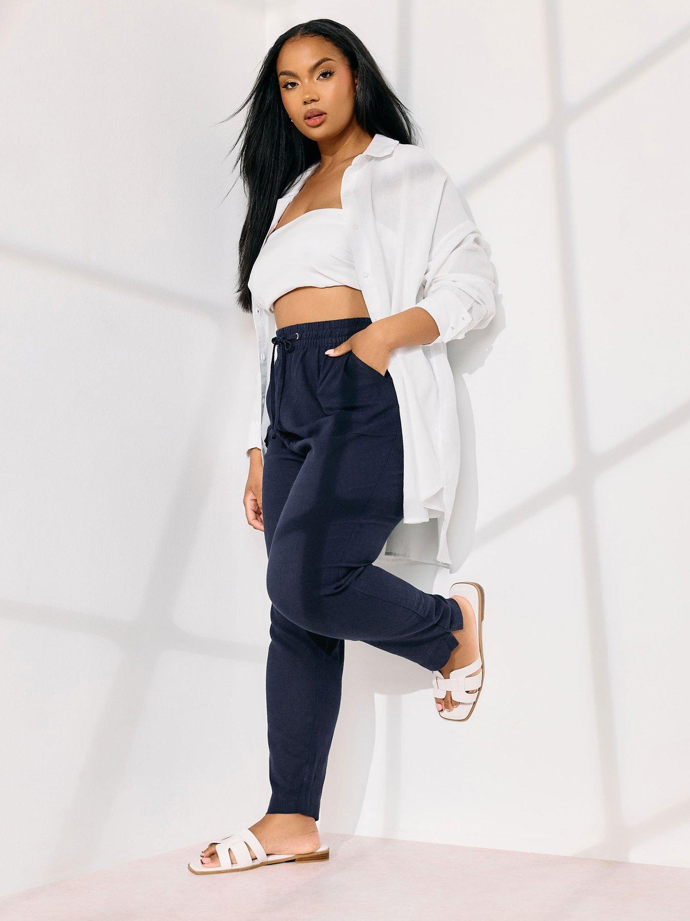 Image 3 of 4 of Yours Curve Linen Joggers - Blue