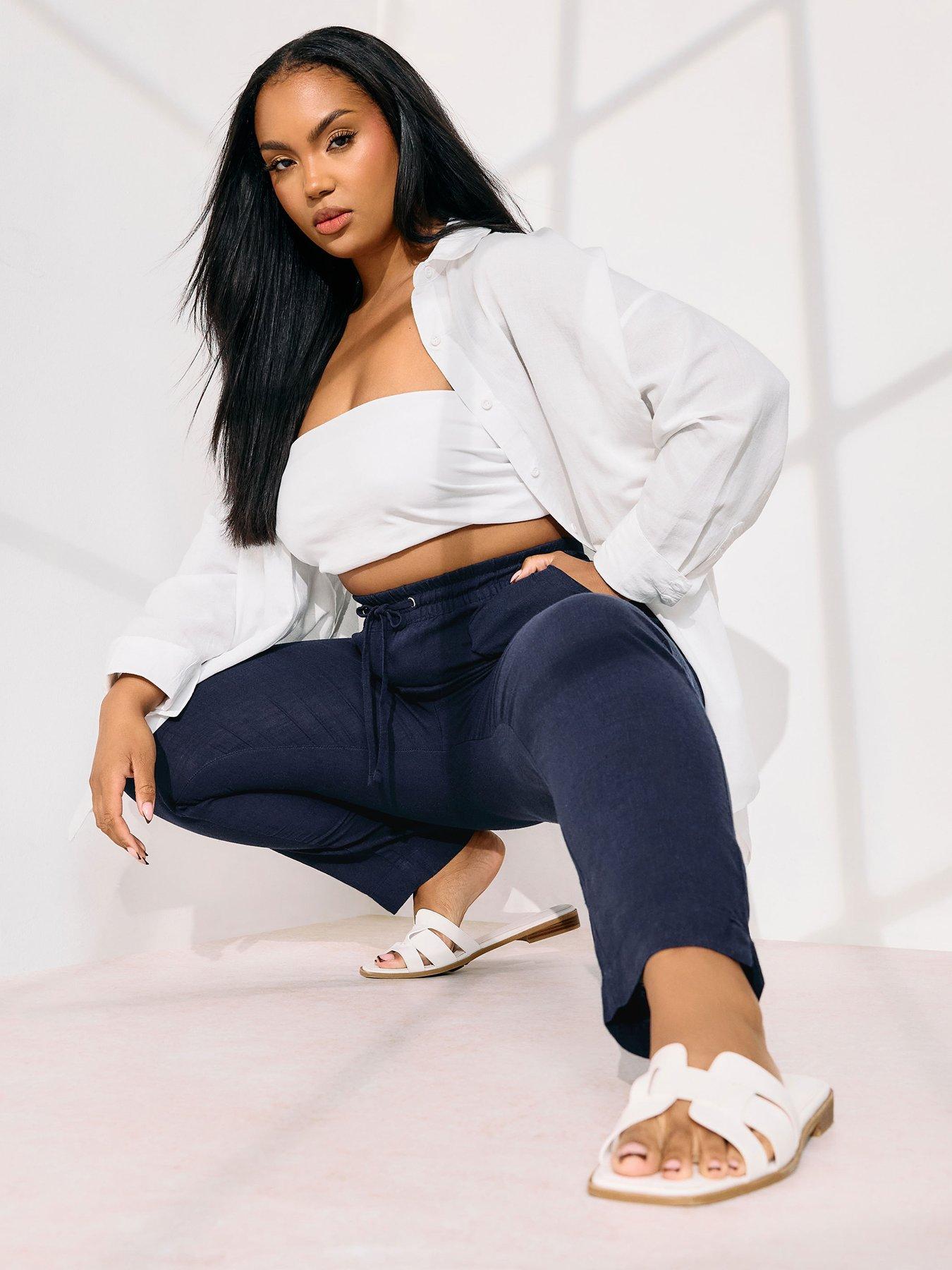 Image 4 of 4 of Yours Curve Linen Joggers - Blue