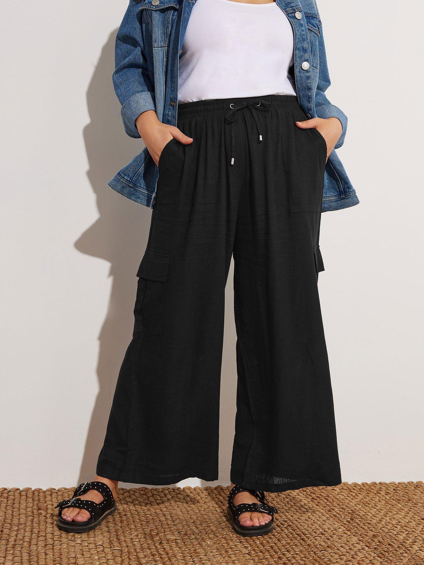 Image of Yours Curve Linen Cargo Trouser