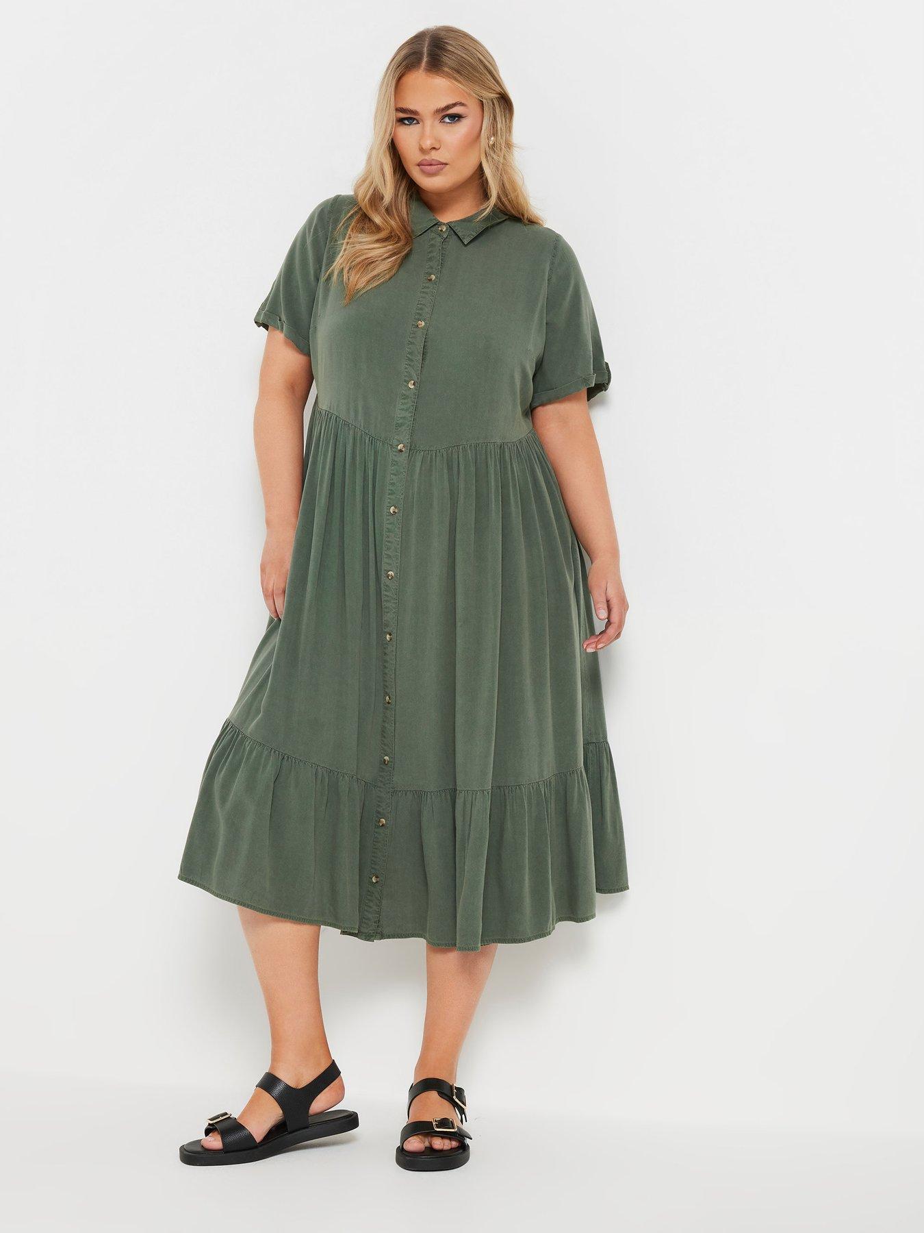 yours-curve-chambray-shirt-dress-green