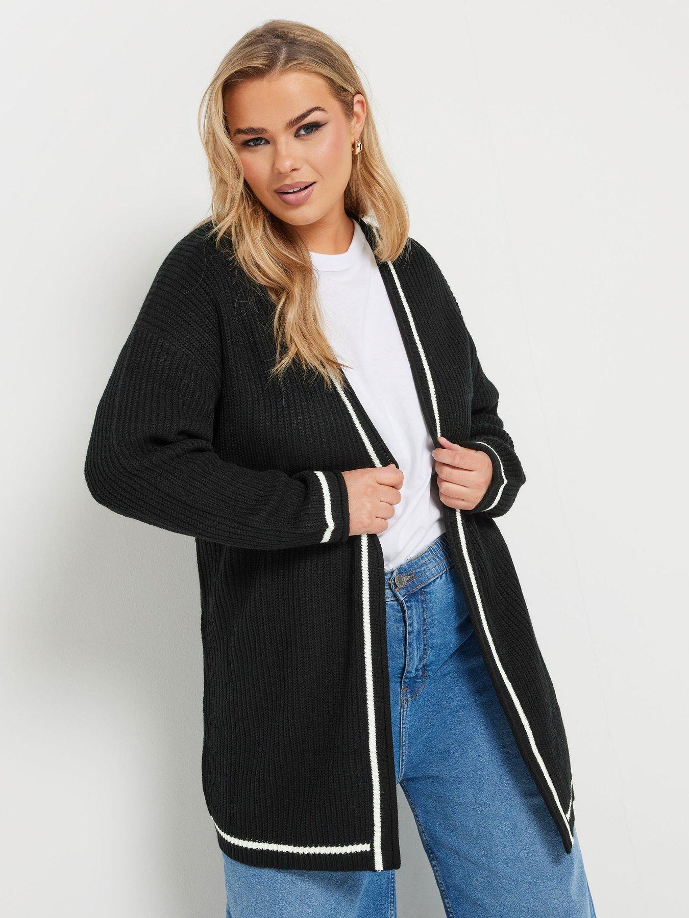 yours-curve-contrast-knitted-cardigan-black