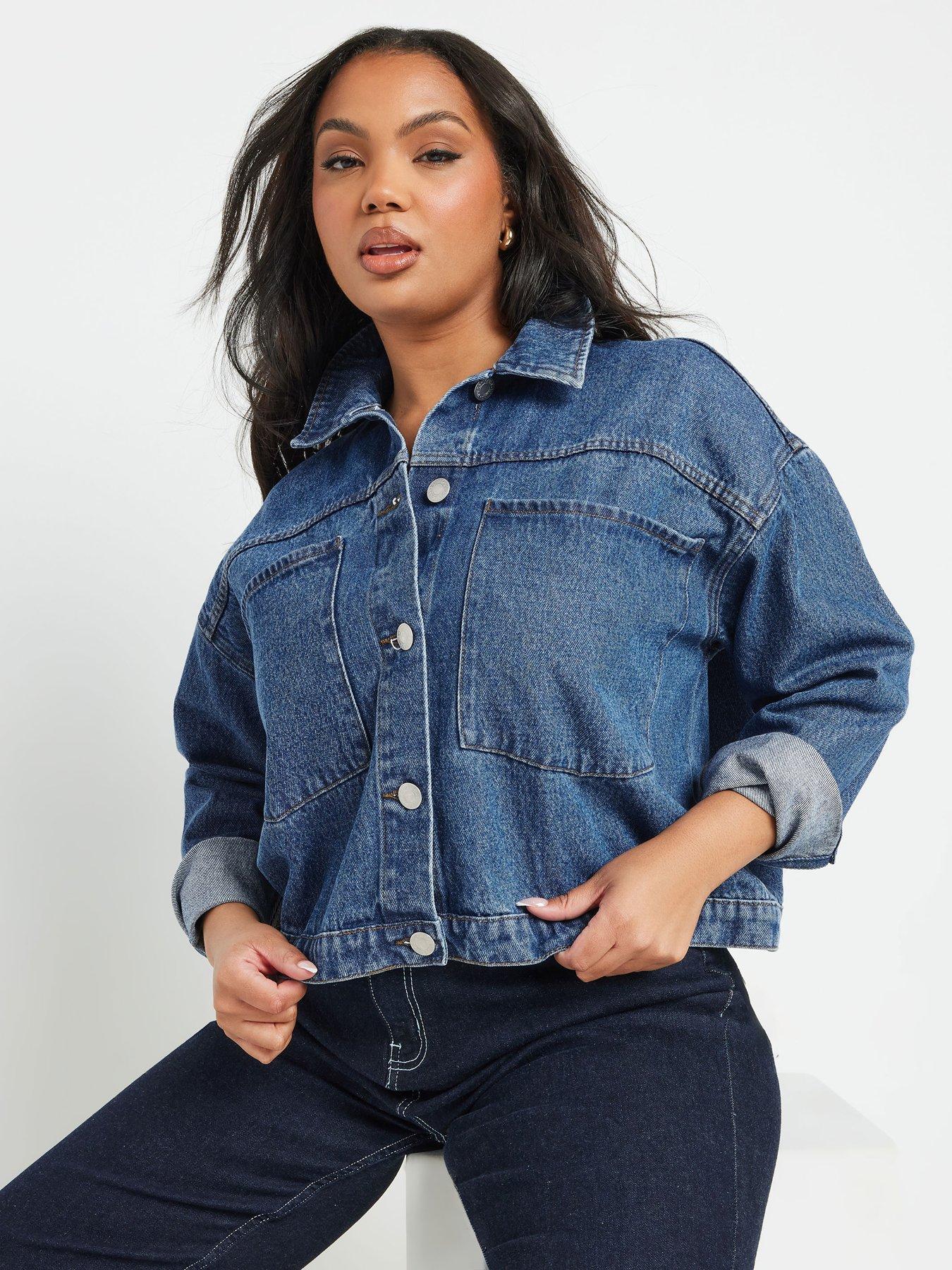 Image 1 of 4 of Yours Curve Boxy Patch Pocket Jacket - Blue